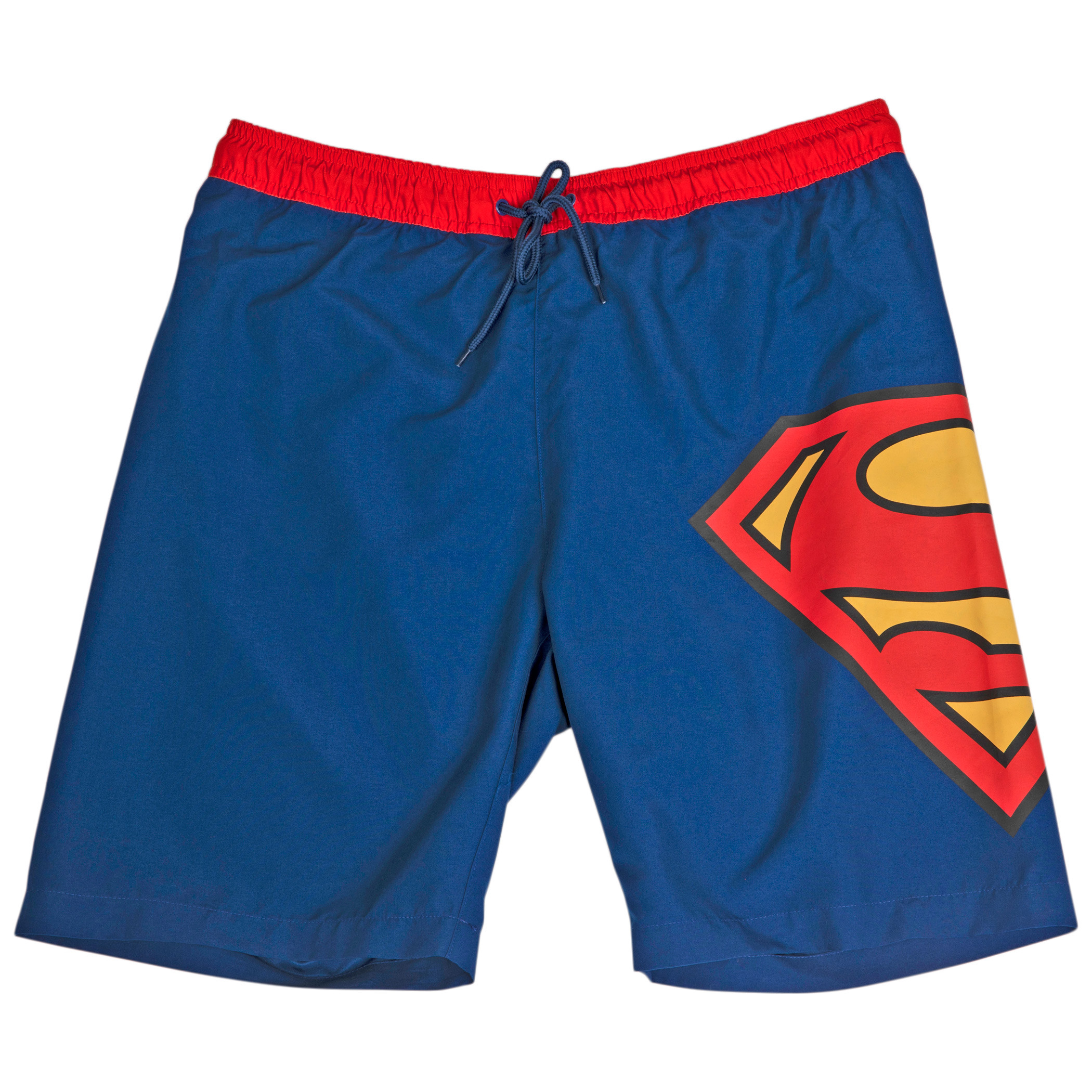 Superman Symbol Blue with Red Waistband Board Shorts, Blue