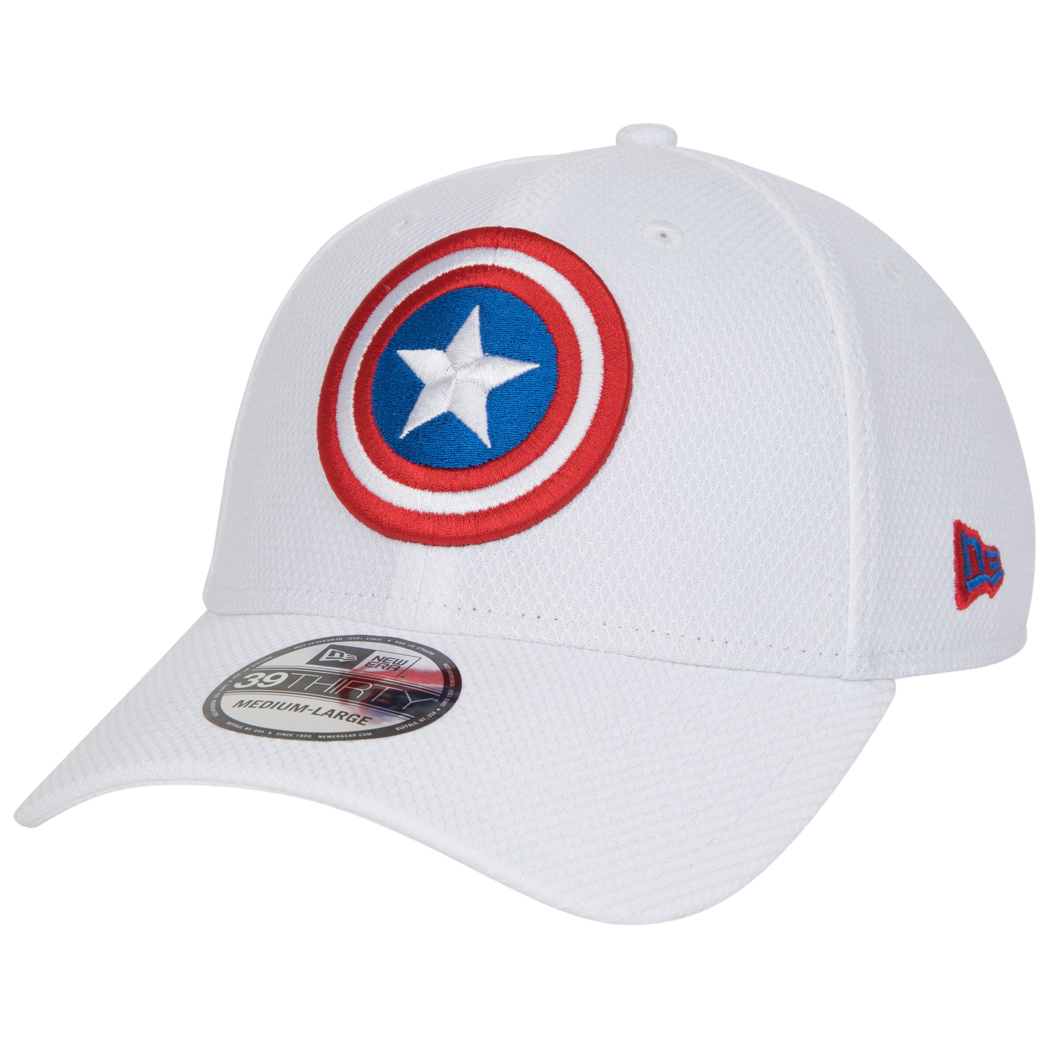 Captain America Logo White Colorway New Era 39Thirty Fitted Hat, White