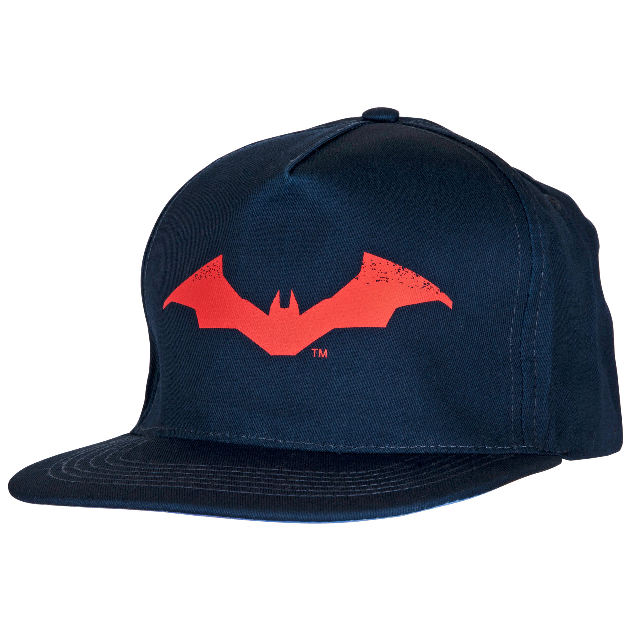 DC Comics The Batman Sketched Logo and Font Embroidery Flat Bill Hat, Blue