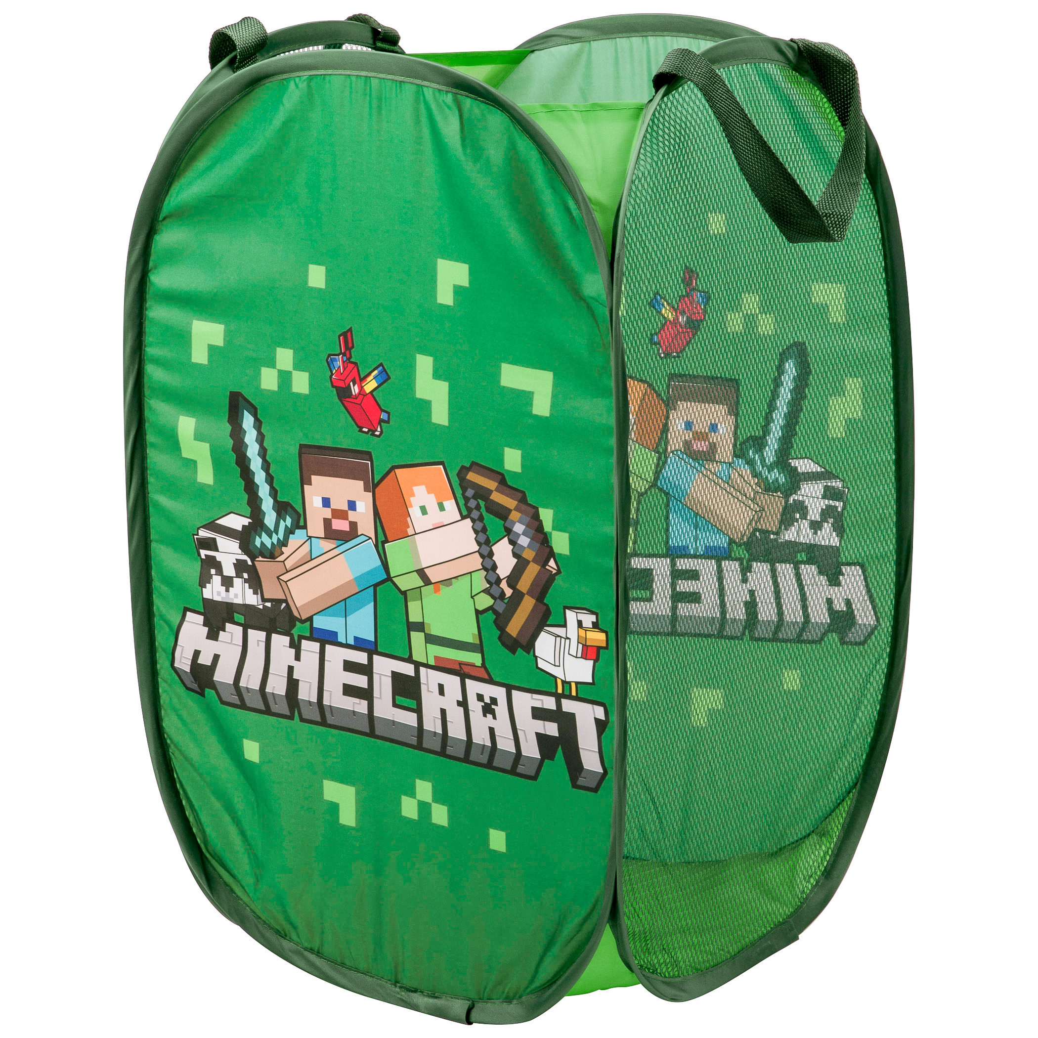 Minecraft Steve and Alex Pop-Up Mesh Laundry Hamper, Green