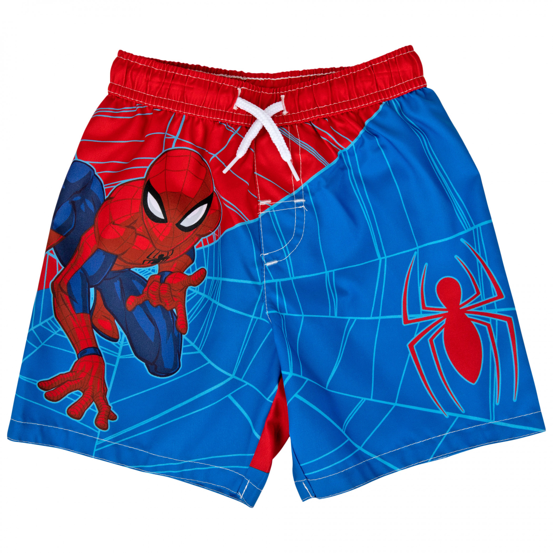Spider-Man Character Webbing and Logo Toddler Swim Shorts, Multi-Color