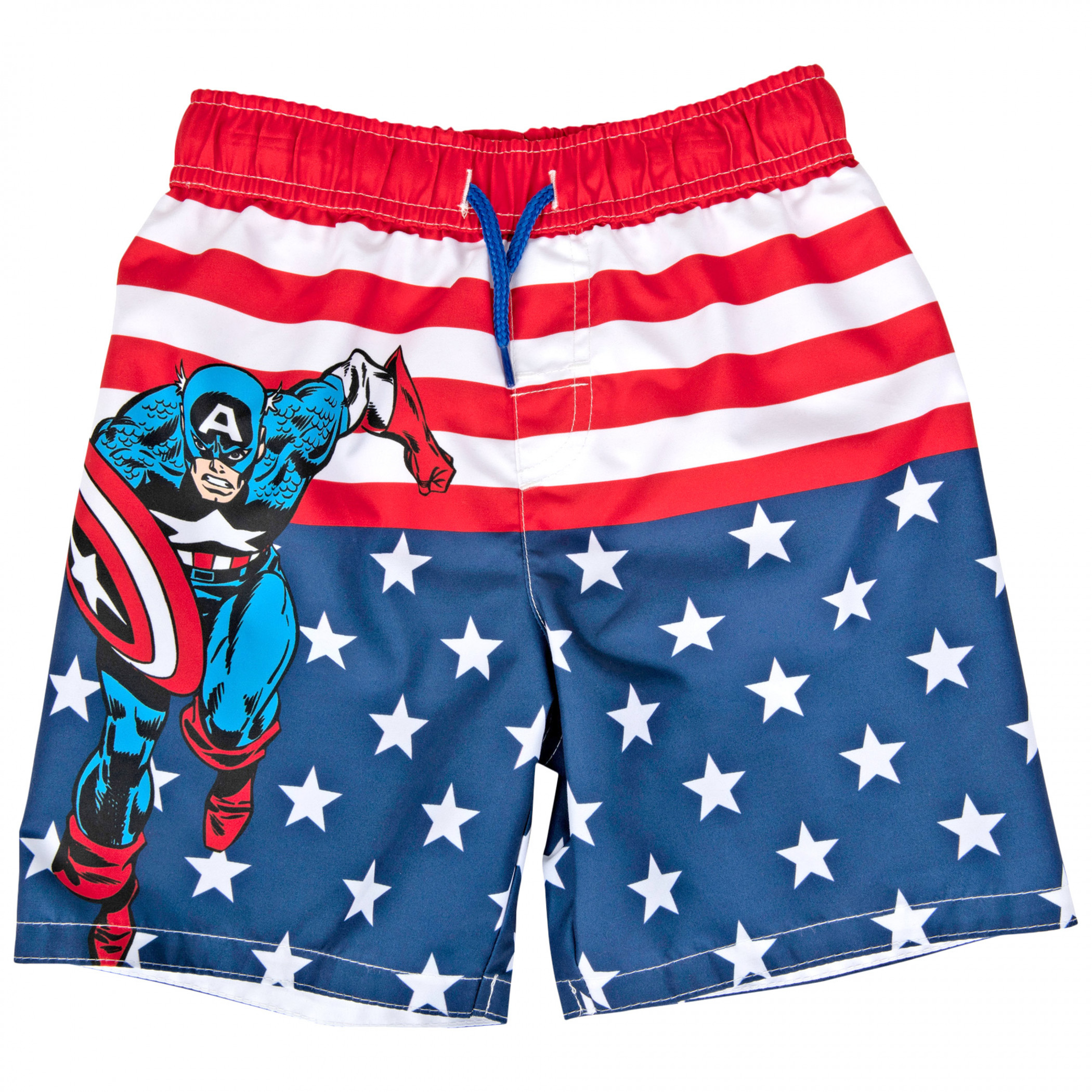 Captain America Character With Stars and Stripes Youth Swim Shorts, Multi-Color