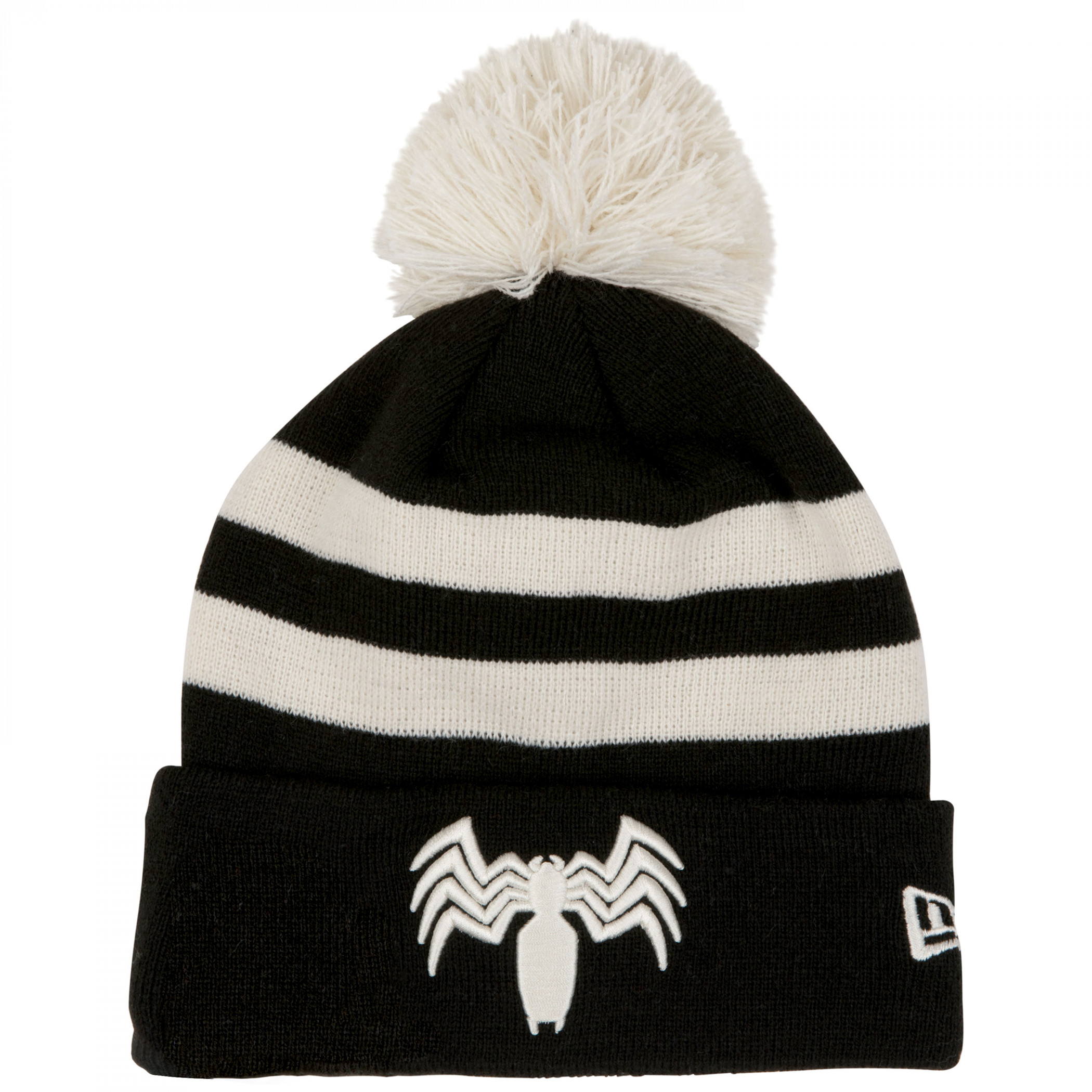 Venom Symbol Striped New Era Knit Pom Beanie, Black