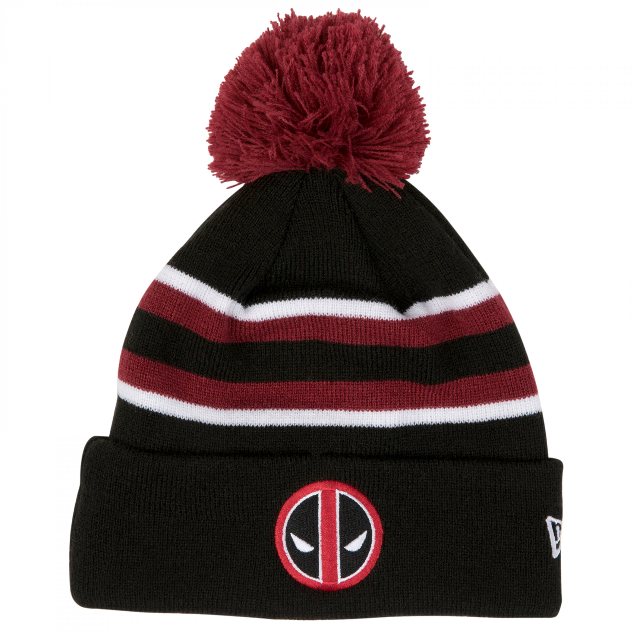 Deadpool Striped New Era Knit Pom Beanie, Black