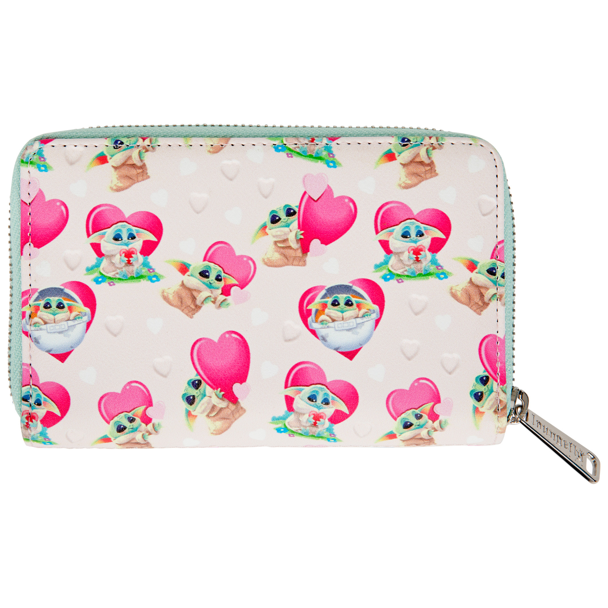 Star Wars The Mandalorian Grogu Chibi Hearts Zip Around Wallet by Loungefly, Pink