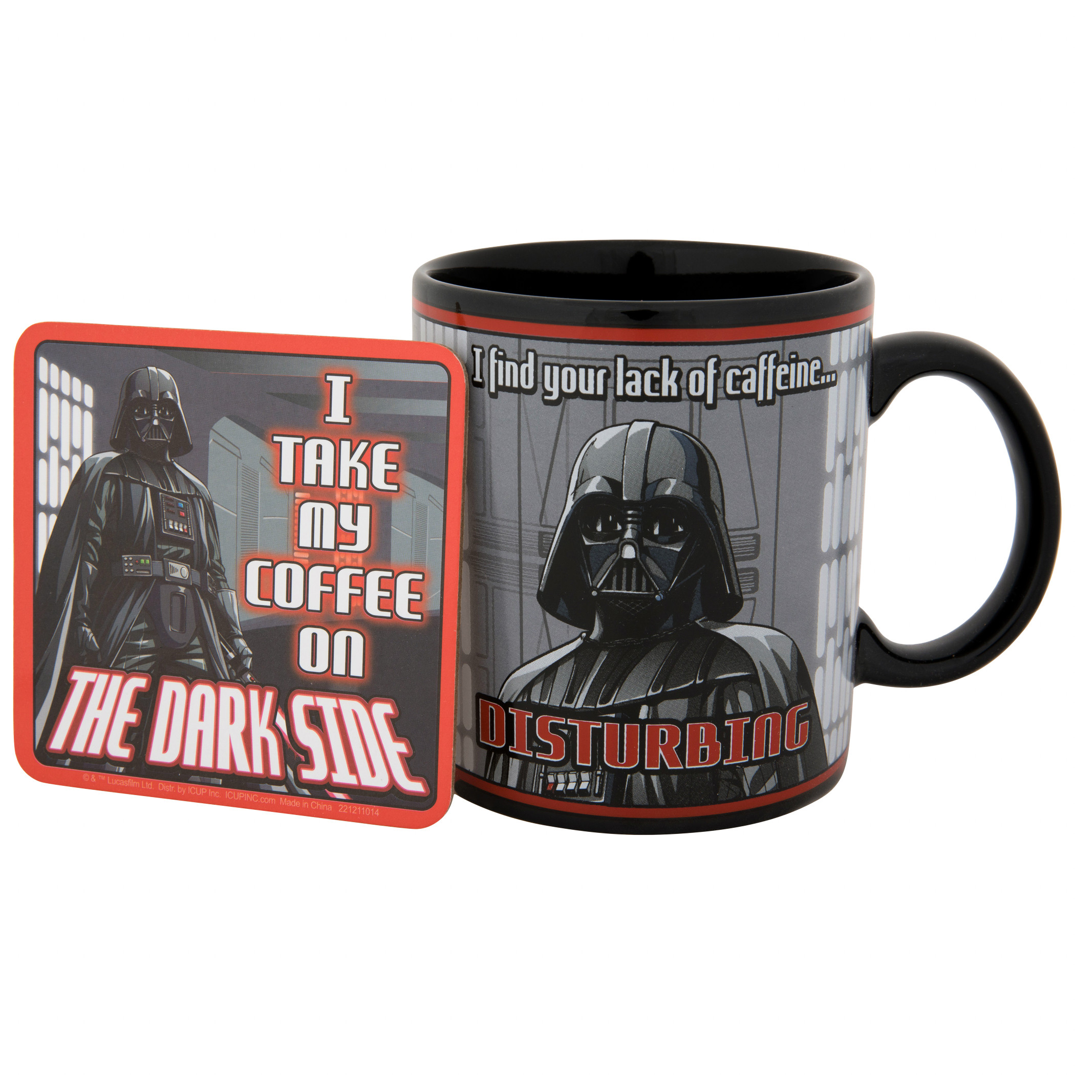 Darth Vader I Take My Coffee On The Dark Side Ceramic Mug w/ Coaster, Multi-Color