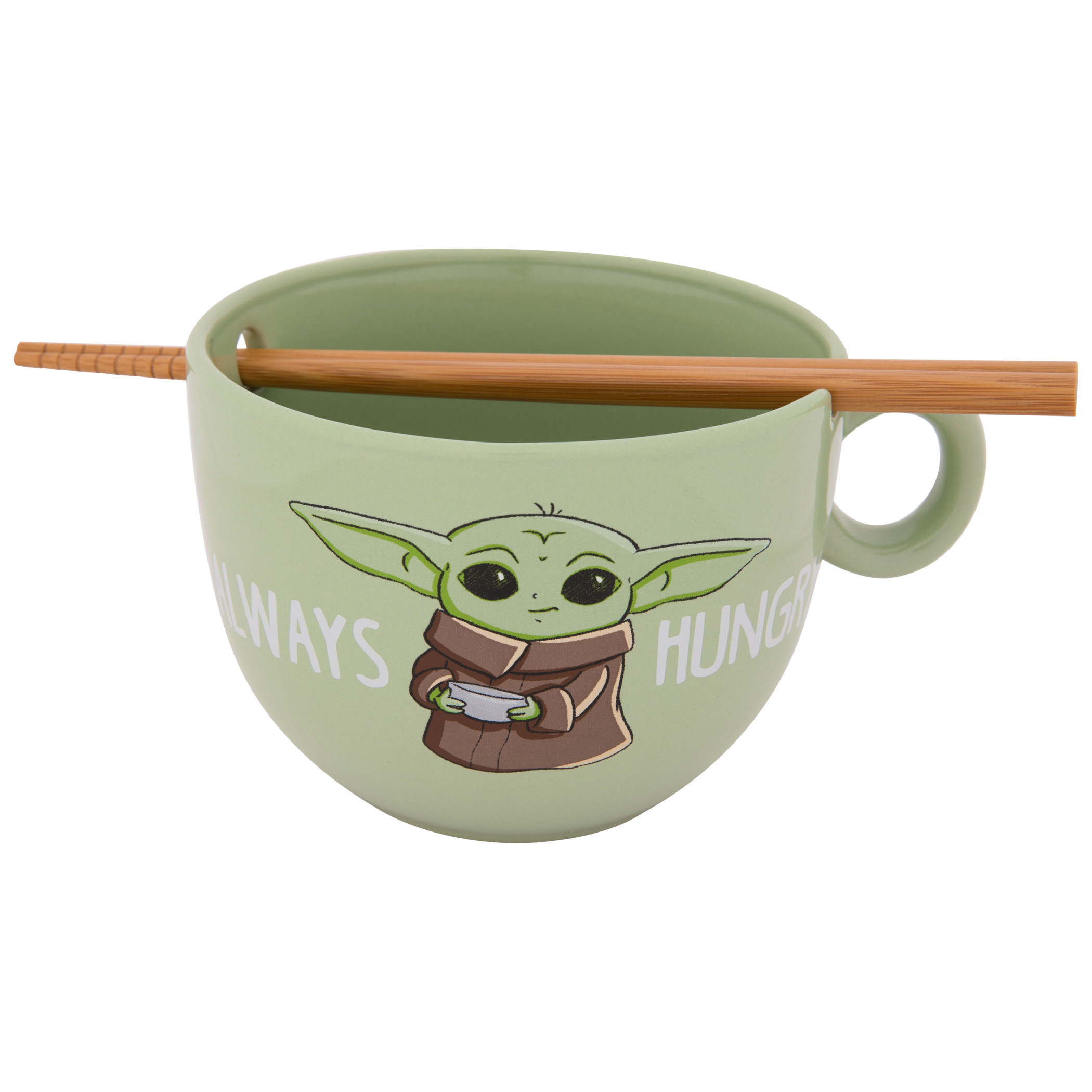 Star Wars The Mandalorian Grogu Always Hungry Ramen Bowl w/ Chopsticks, Green