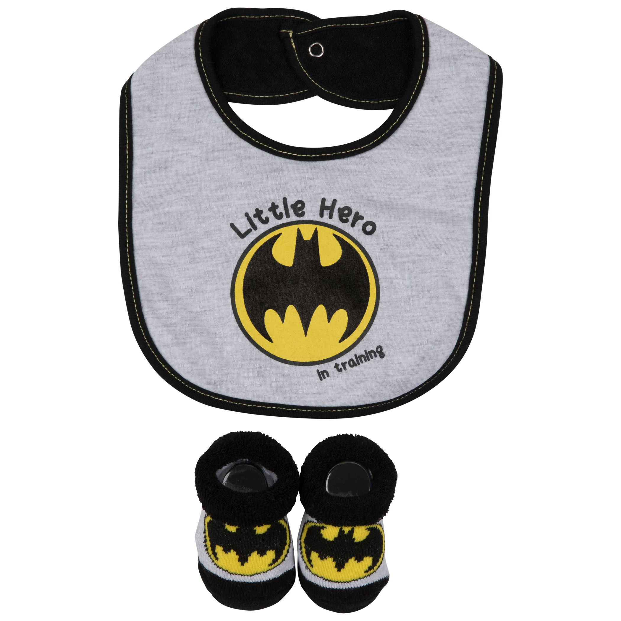 Batman Little Hero 2-Piece Infant Bib and Booties Set, White