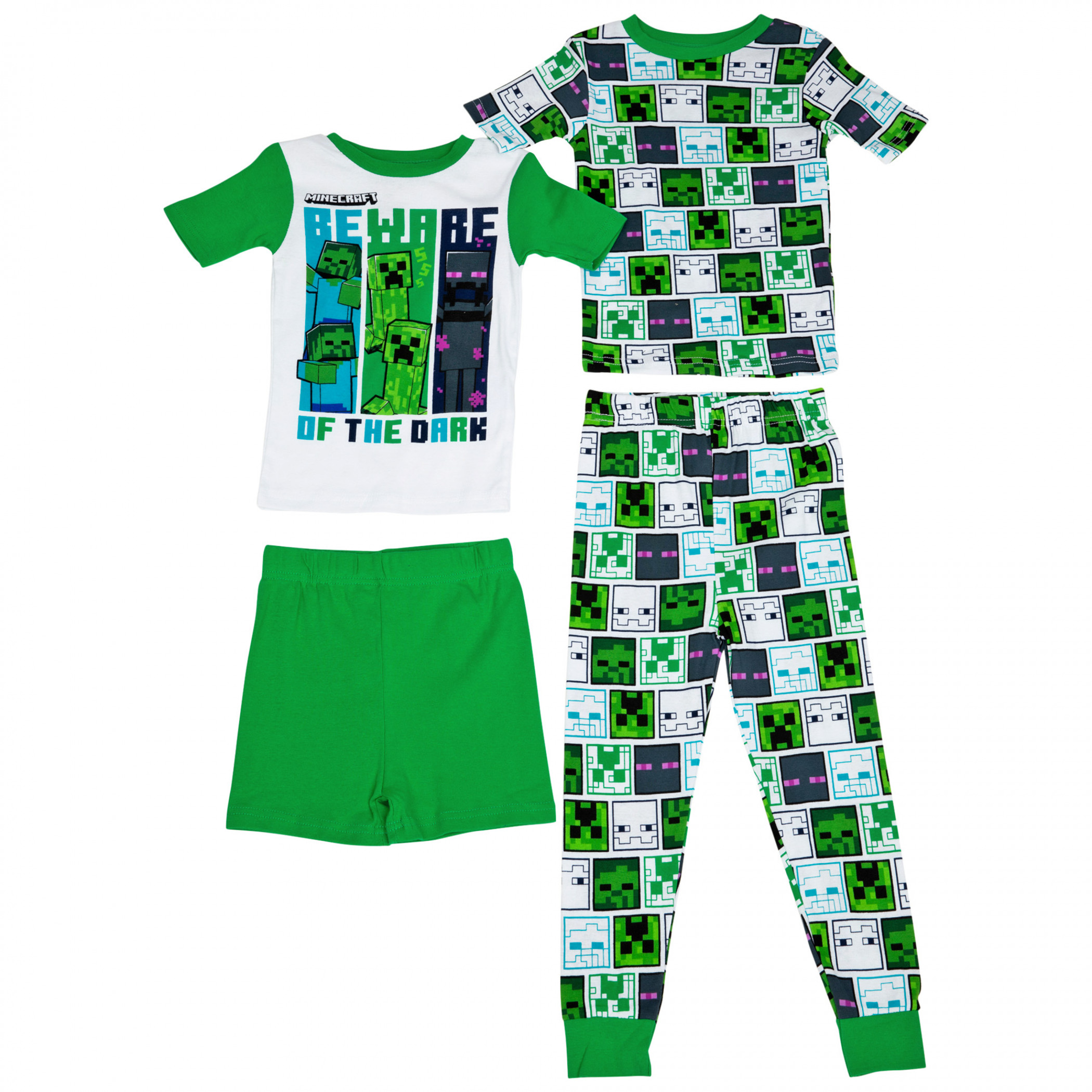 Minecraft Beware Enemies 4-Piece Short & Pants Pajama Set, Green