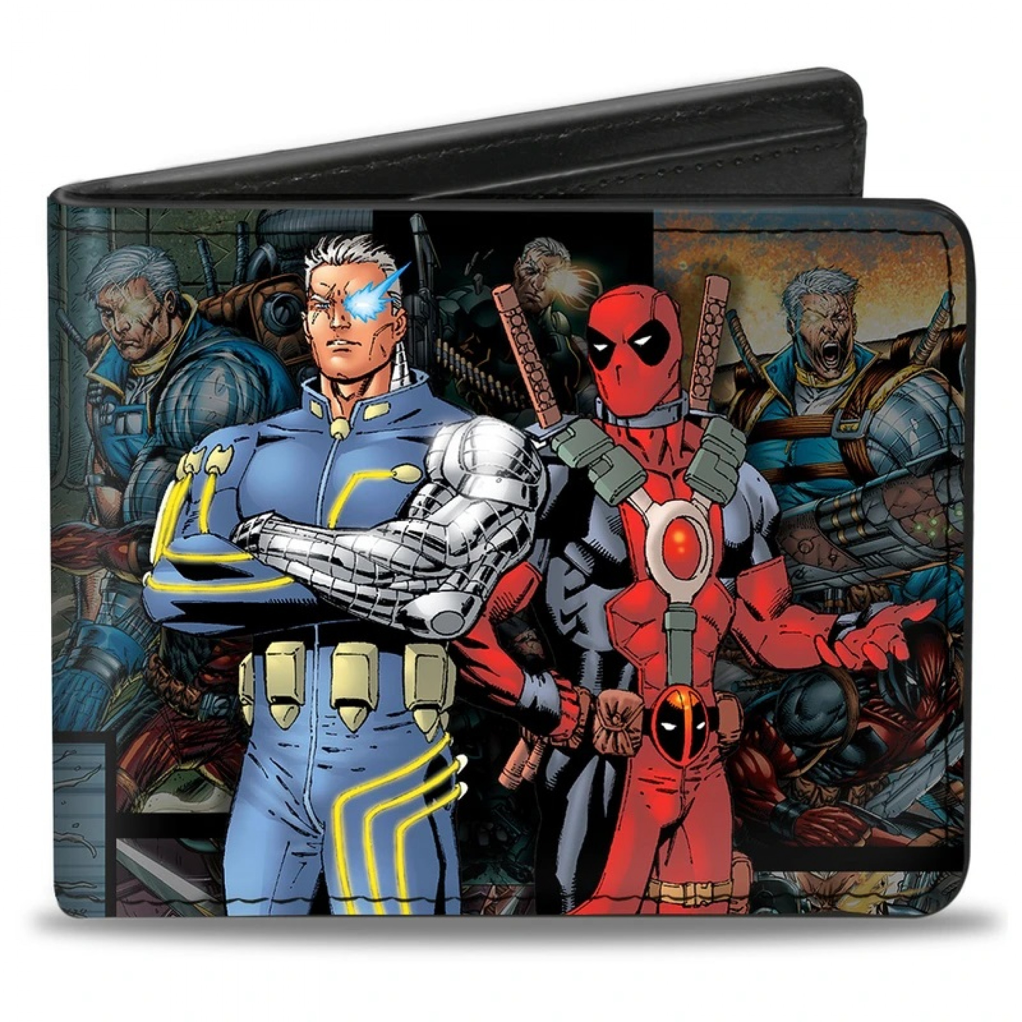 Cable and Deadpool Comic Scene Pose Bi-Fold Wallet, Black