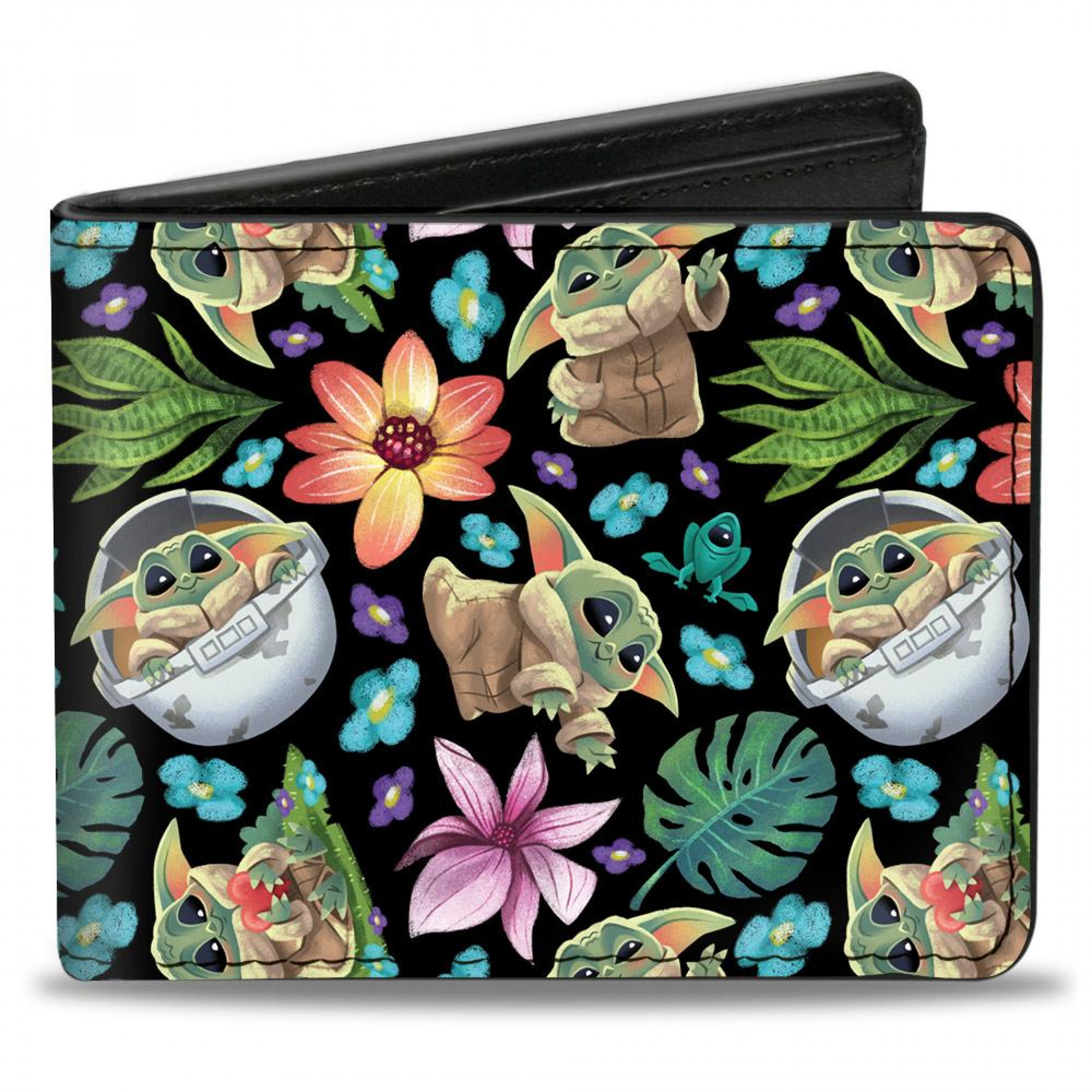 Star Wars The Child Grogu Poses and Floral Collage Wallet, Black