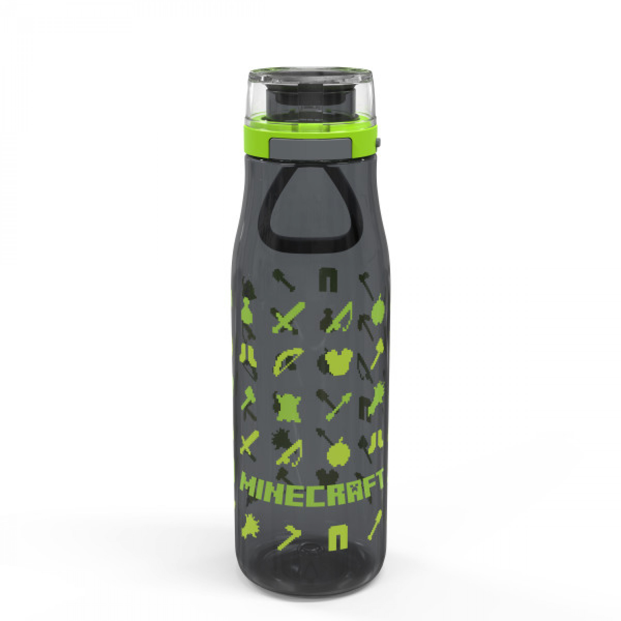 Minecraft UI Symbols All Over 25 oz. Water Bottle with Silicone Handle, Grey
