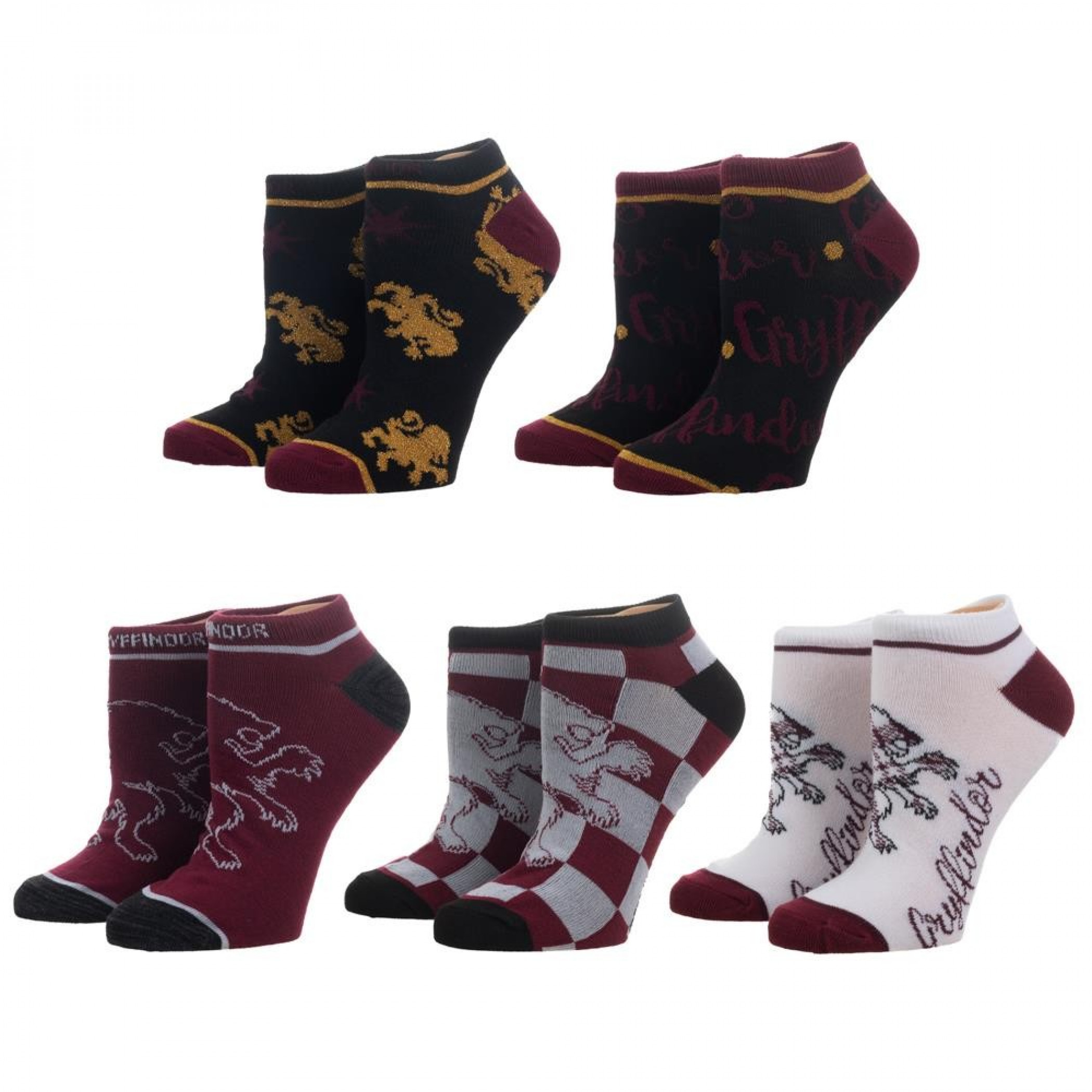 Harry Potter Gryffindor 5-Pair Pack Juniors Ankle Socks, Multi-Color