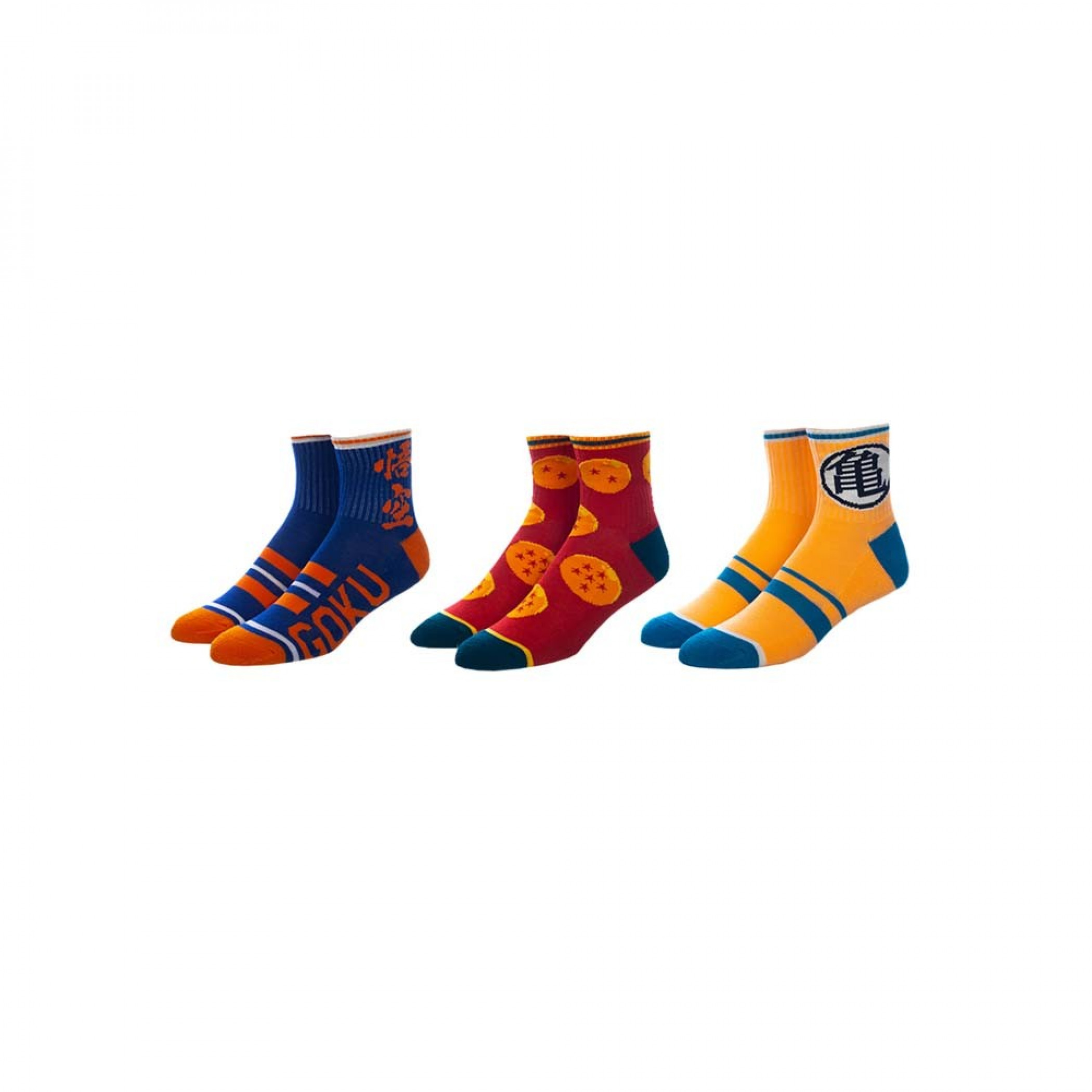 Dragon Ball Z 3-Pair Pack of Quarter Crew Socks, Multi-Color