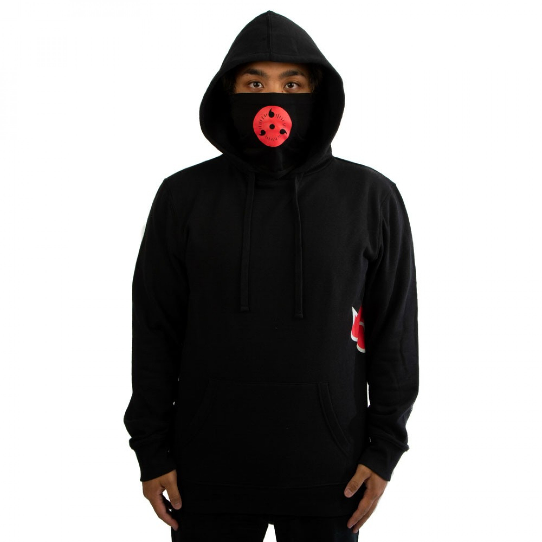 Naruto Symbol and Clouds Hoodie with Built-in Face Mask Gaiter, Black