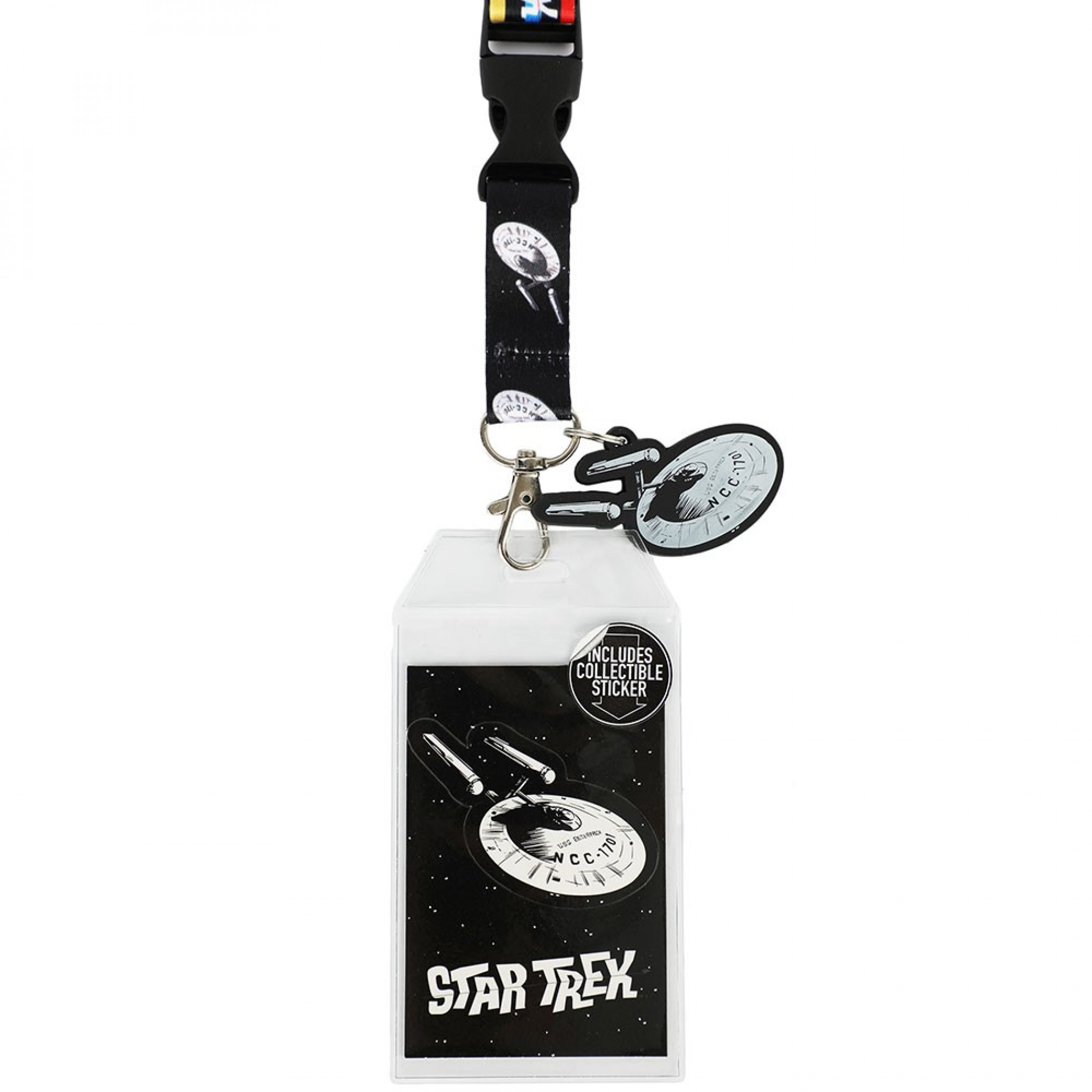 Star Trek Enterprise Repeating Lanyard With Charm and Card Holder, Black