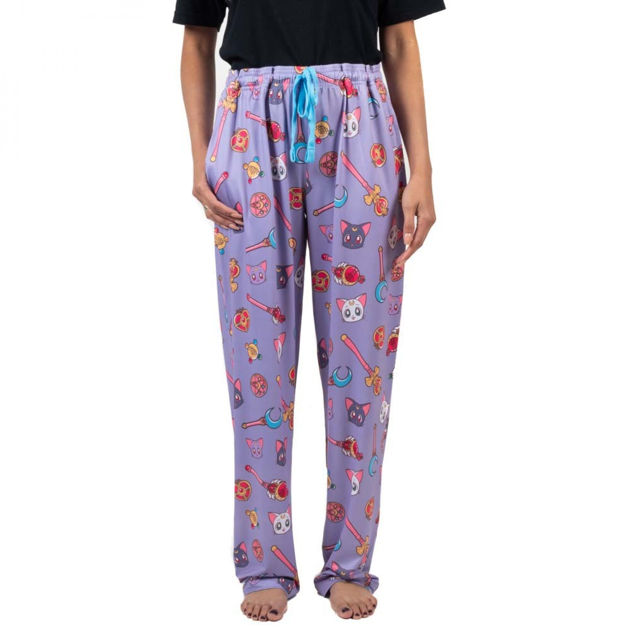 Sailor Moon Symbols All Over Print Women's Sleep Pants, Purple