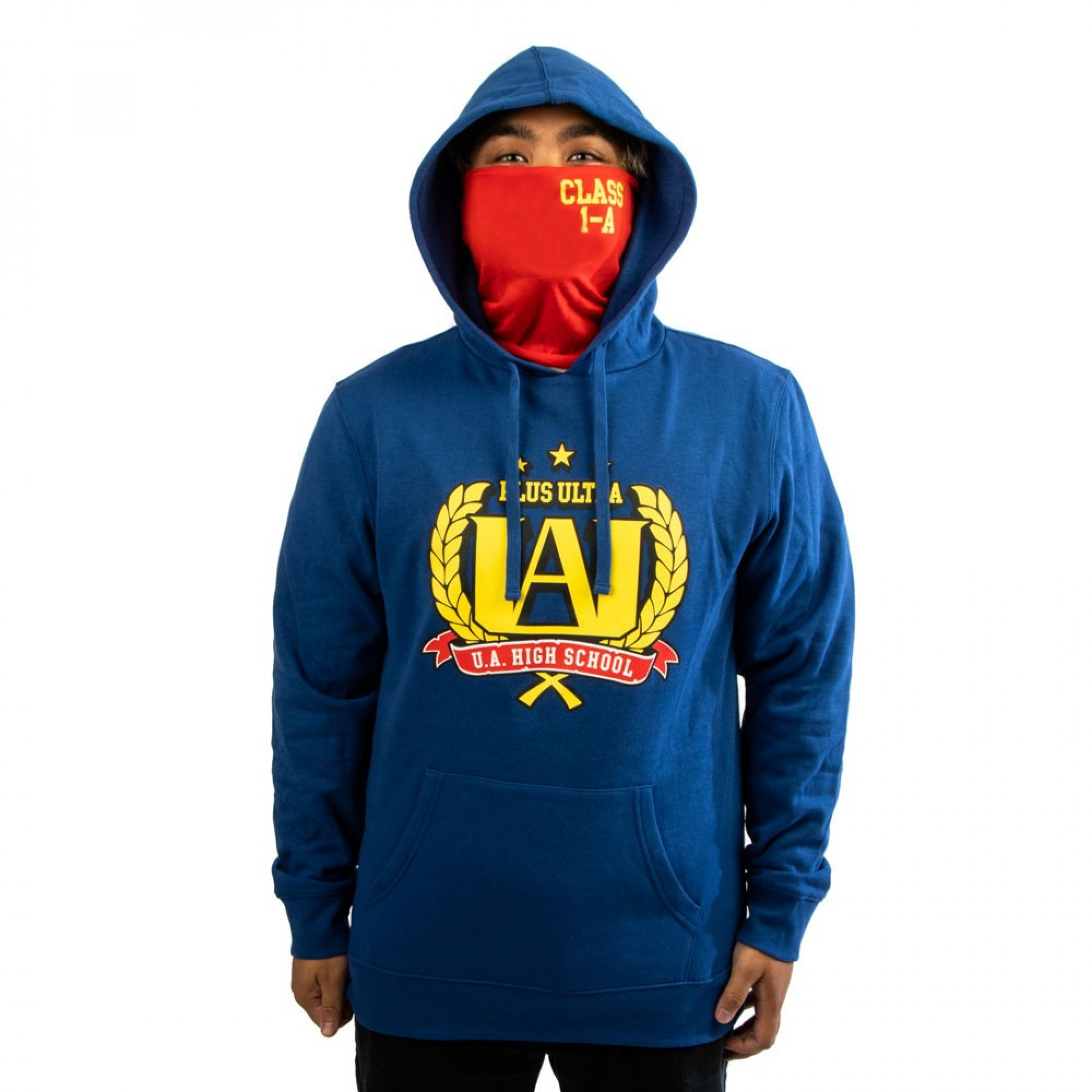 My Hero Academia Crest Hoodie with Built-in Face Mask Gaiter, Blue