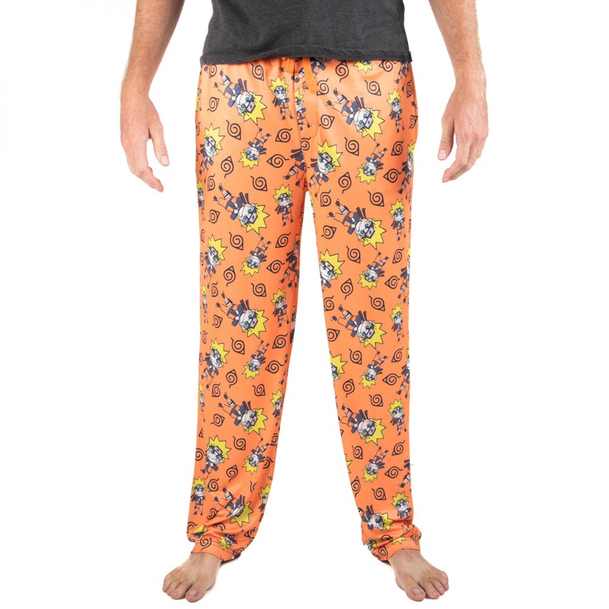 Naruto Character and Symbols All Over Print Sleep Pants, Orange