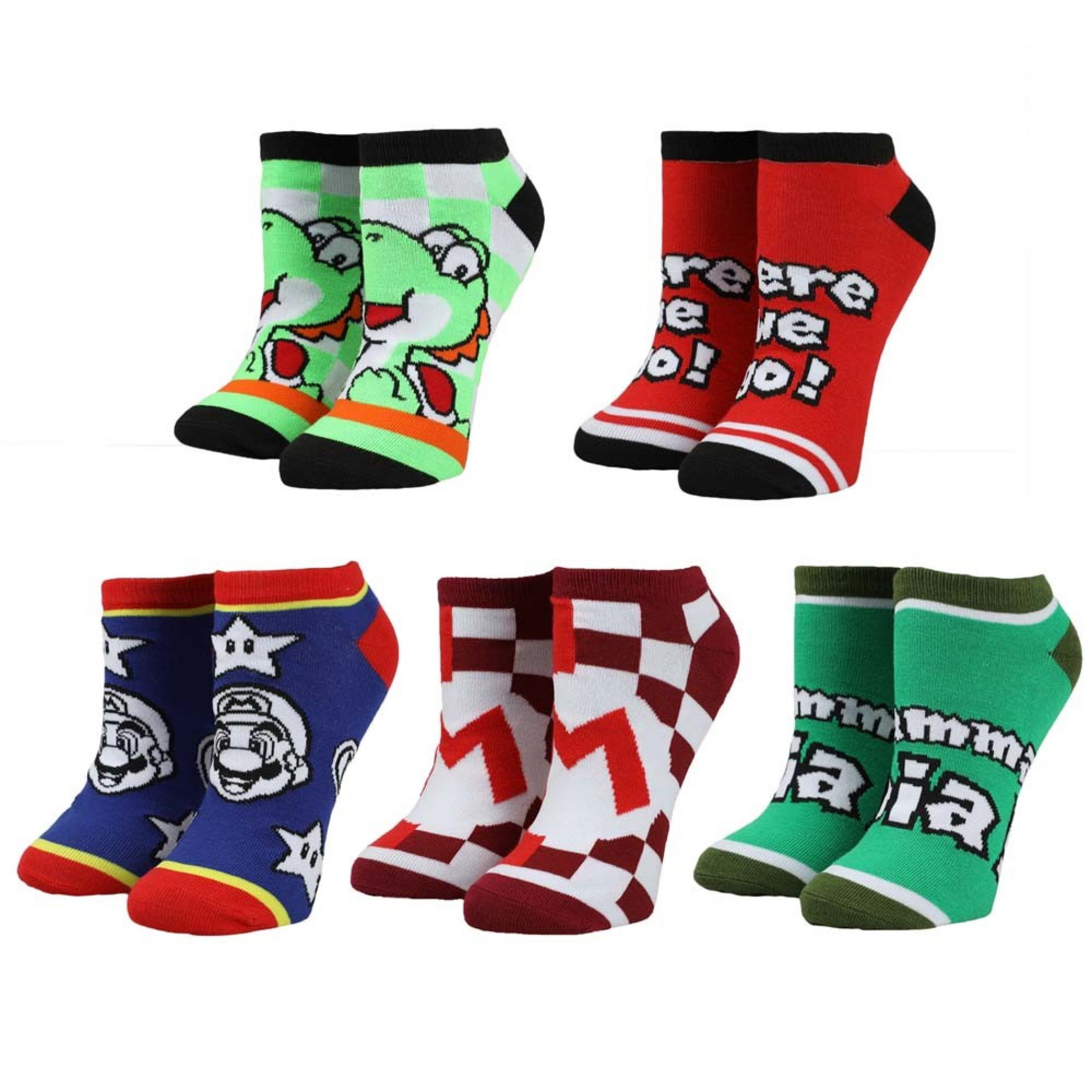 Super Mario 5-Pair Pack of Ankle Socks, Multi-Color