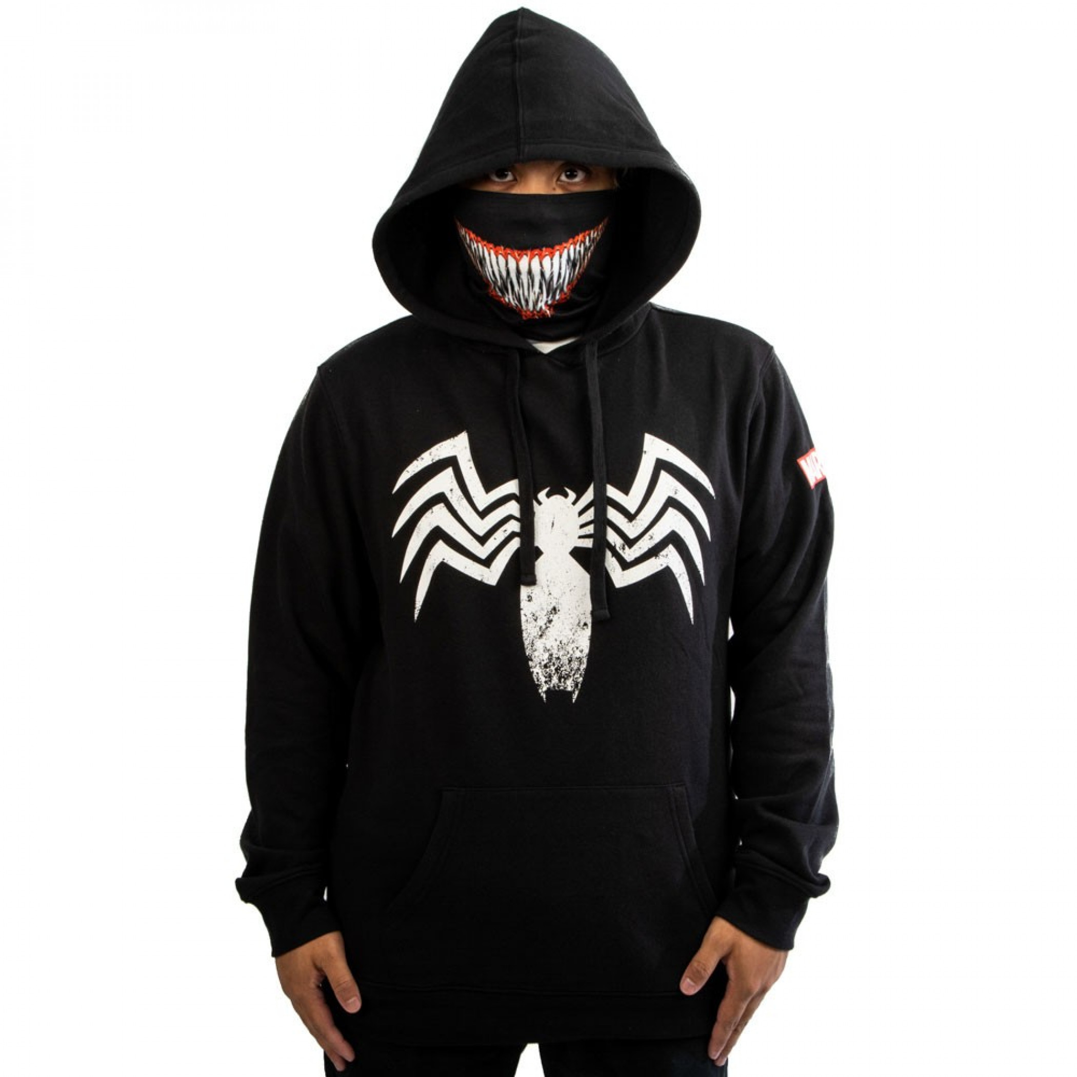 Marvel Venom Symbol Hoodie with Built-in Smile Face Mask Gaiter, Black