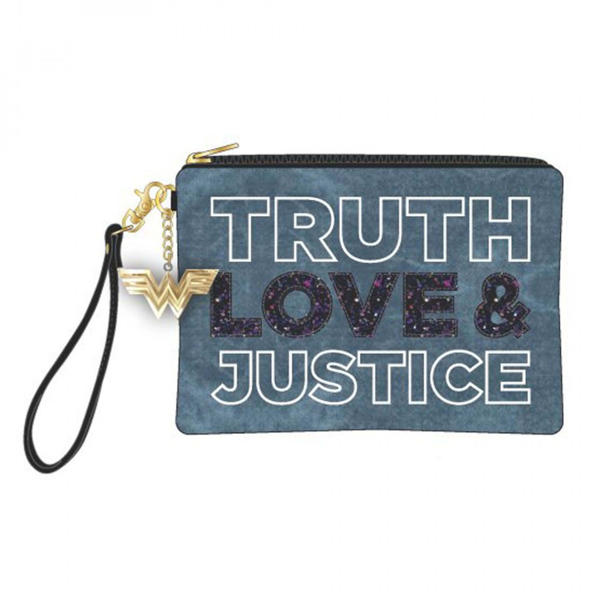 Wonder Woman Truth Love & Justice Denim Clutch, Blue