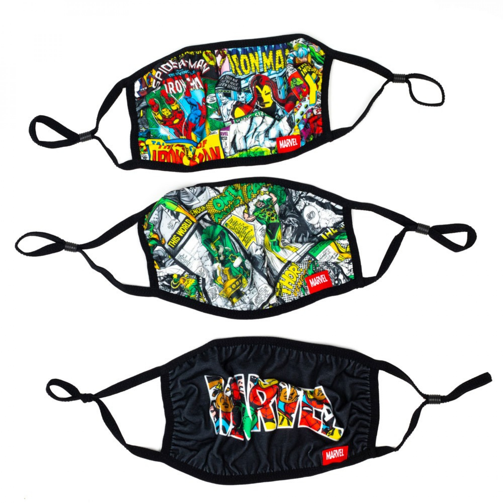 Marvel Comics and Brand 3-Pack of Reusable Adjustable Face Covers, Multi-Color