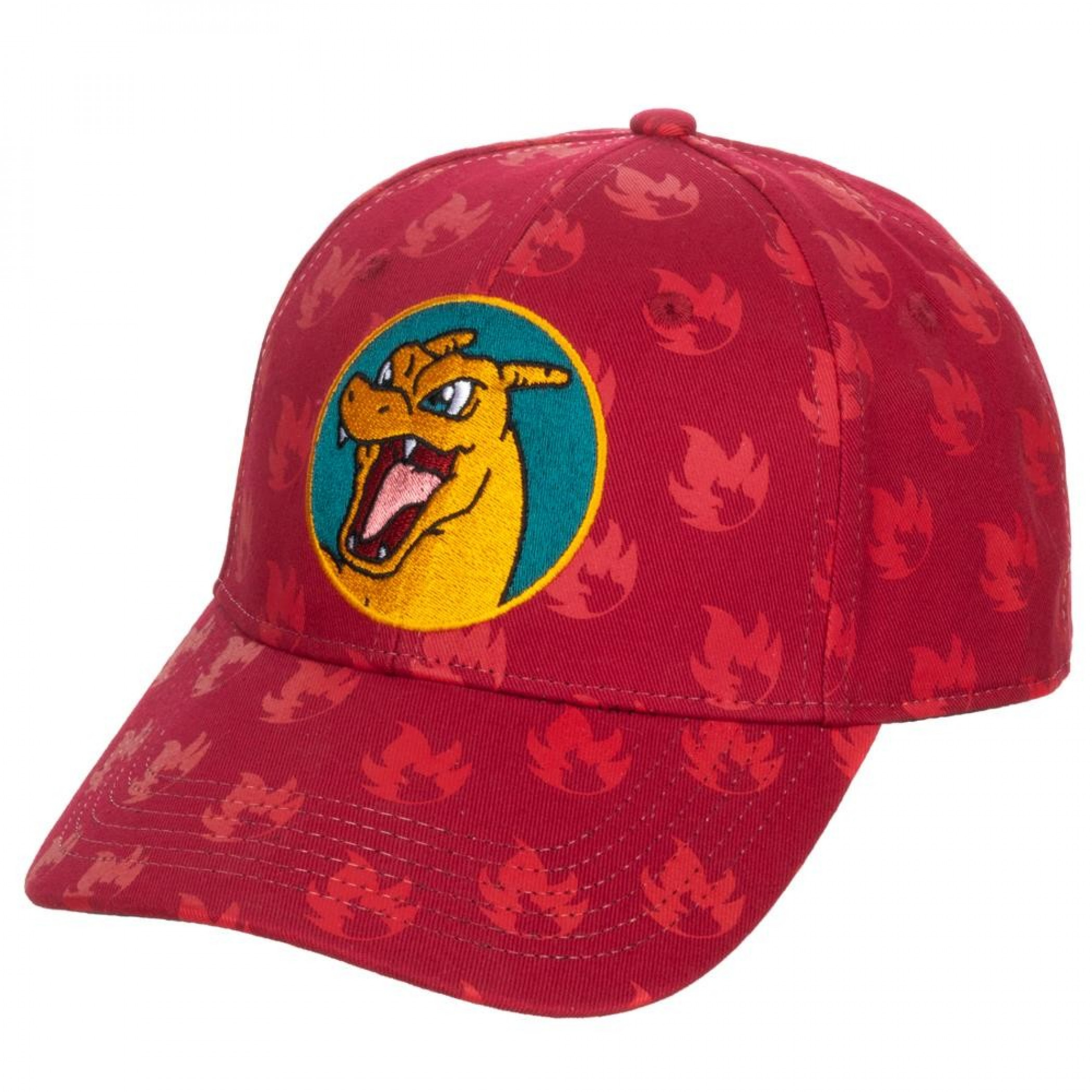 Pokemon Charizard Flames All Over Print Adjustable Snapback Hat, Red