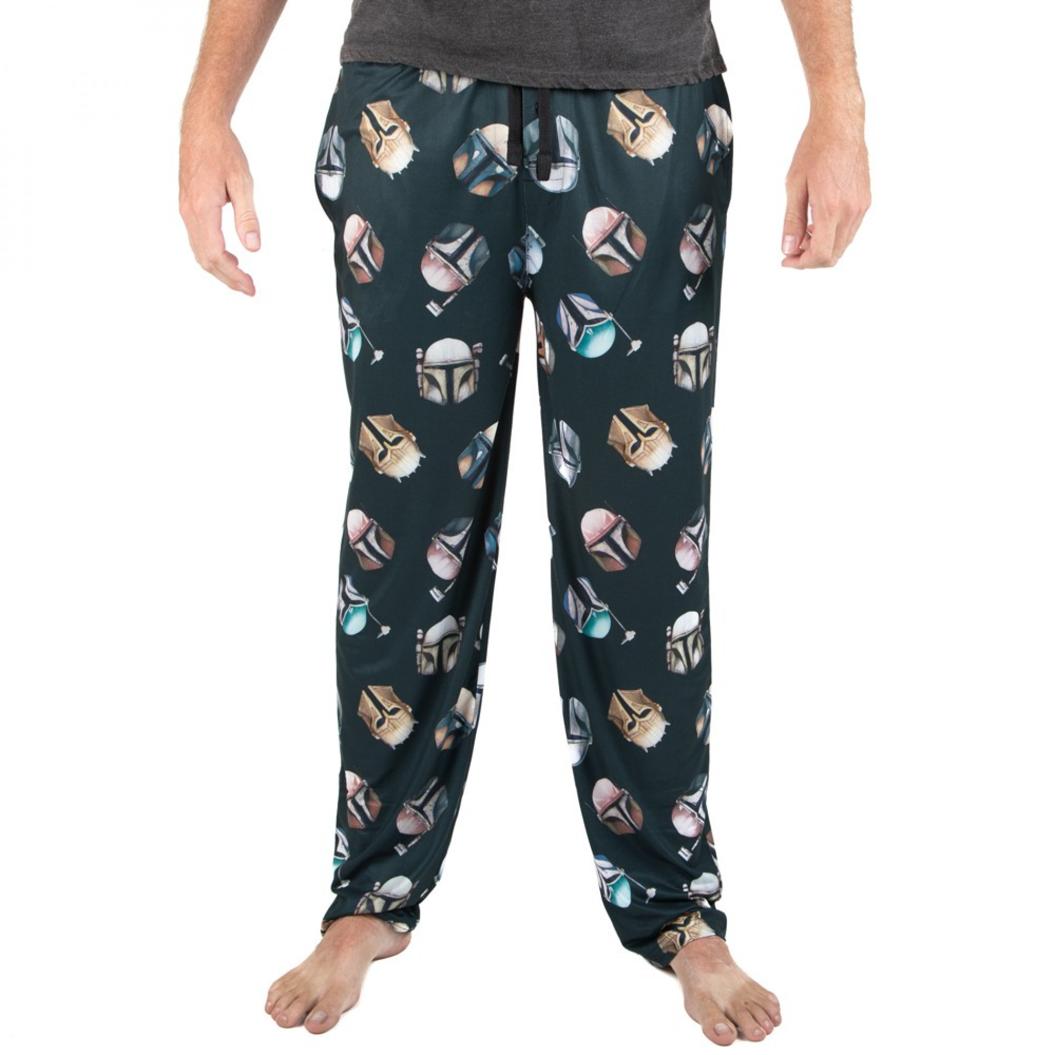 Star Wars The Mandalorian Helmets All Over Print Sleep Pants, Black