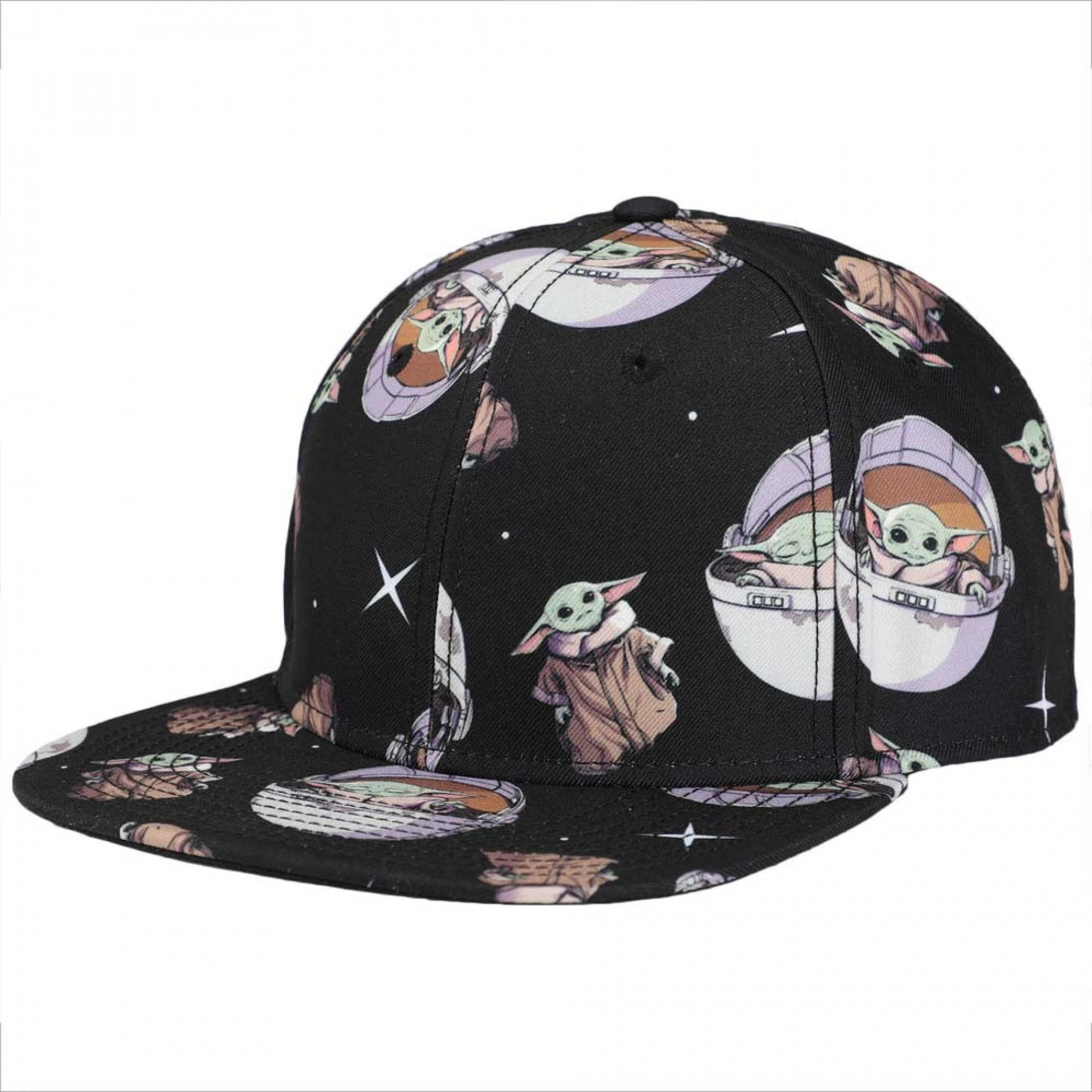 Star Wars The Mandalorian Grogu AOP Flat Bill Snapback, Blue