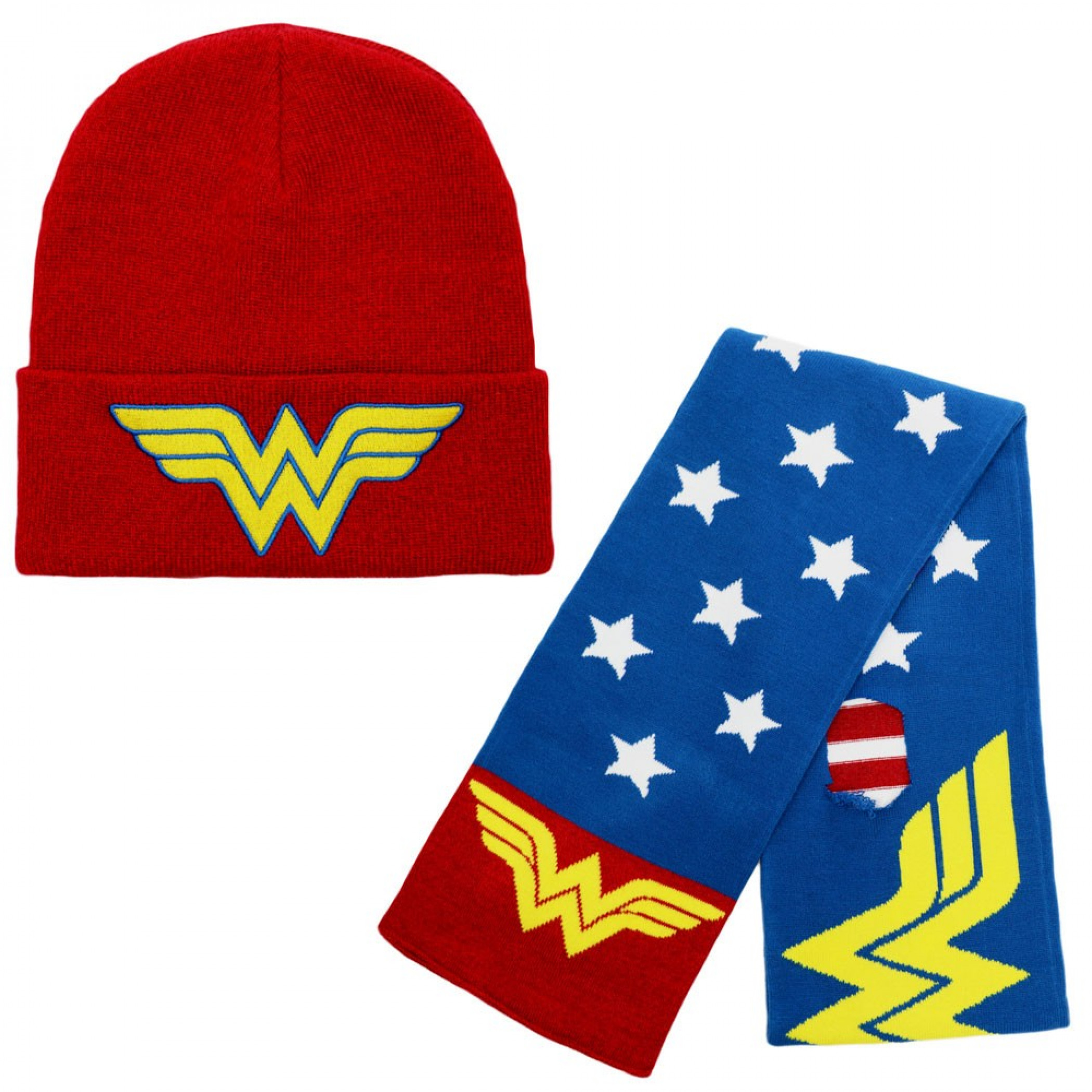 Wonder Woman Symbol Beanie & Scarf Combo, Red