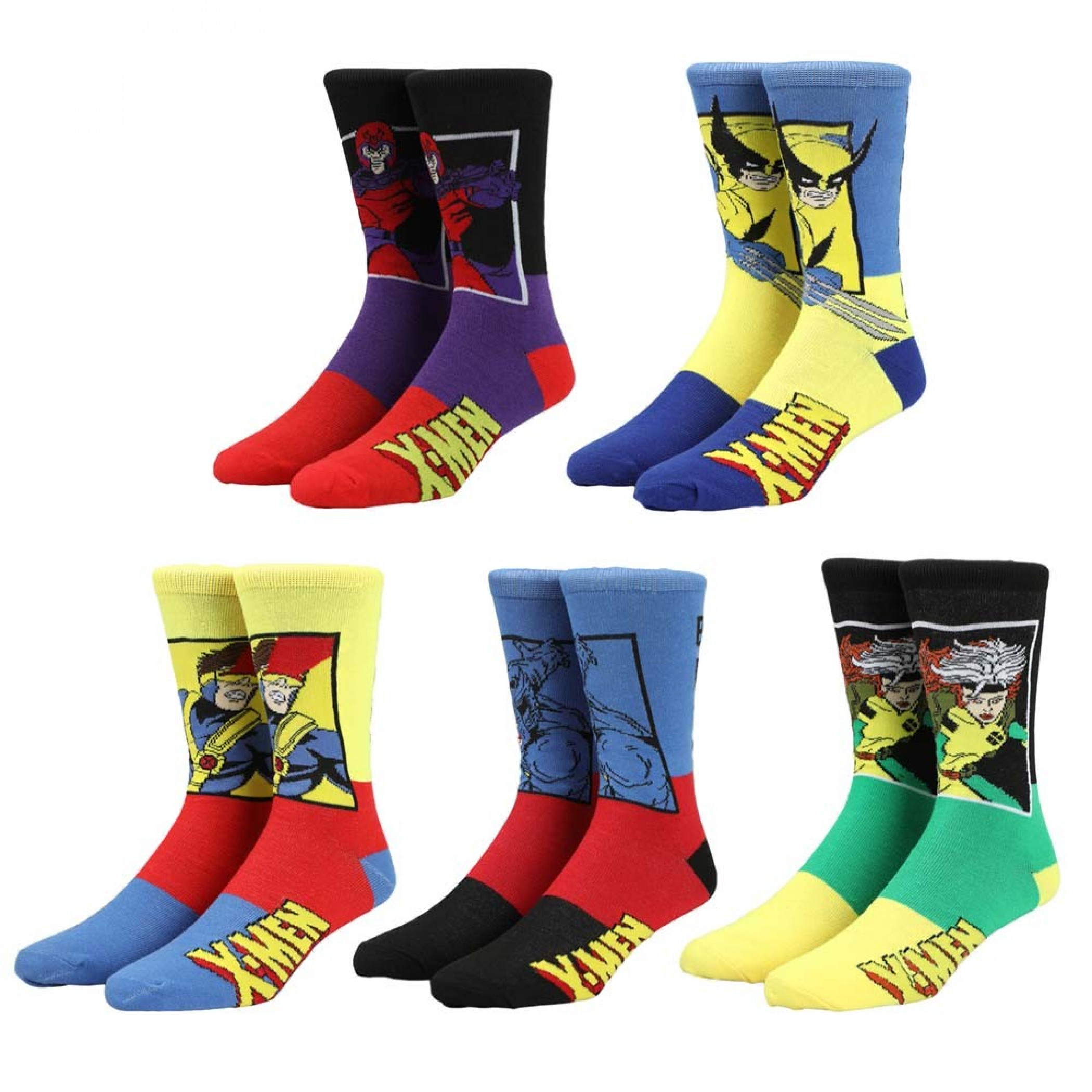 Marvel X-Men Characters Color Block 5-Pair Pack of Crew Socks, Multi-Color