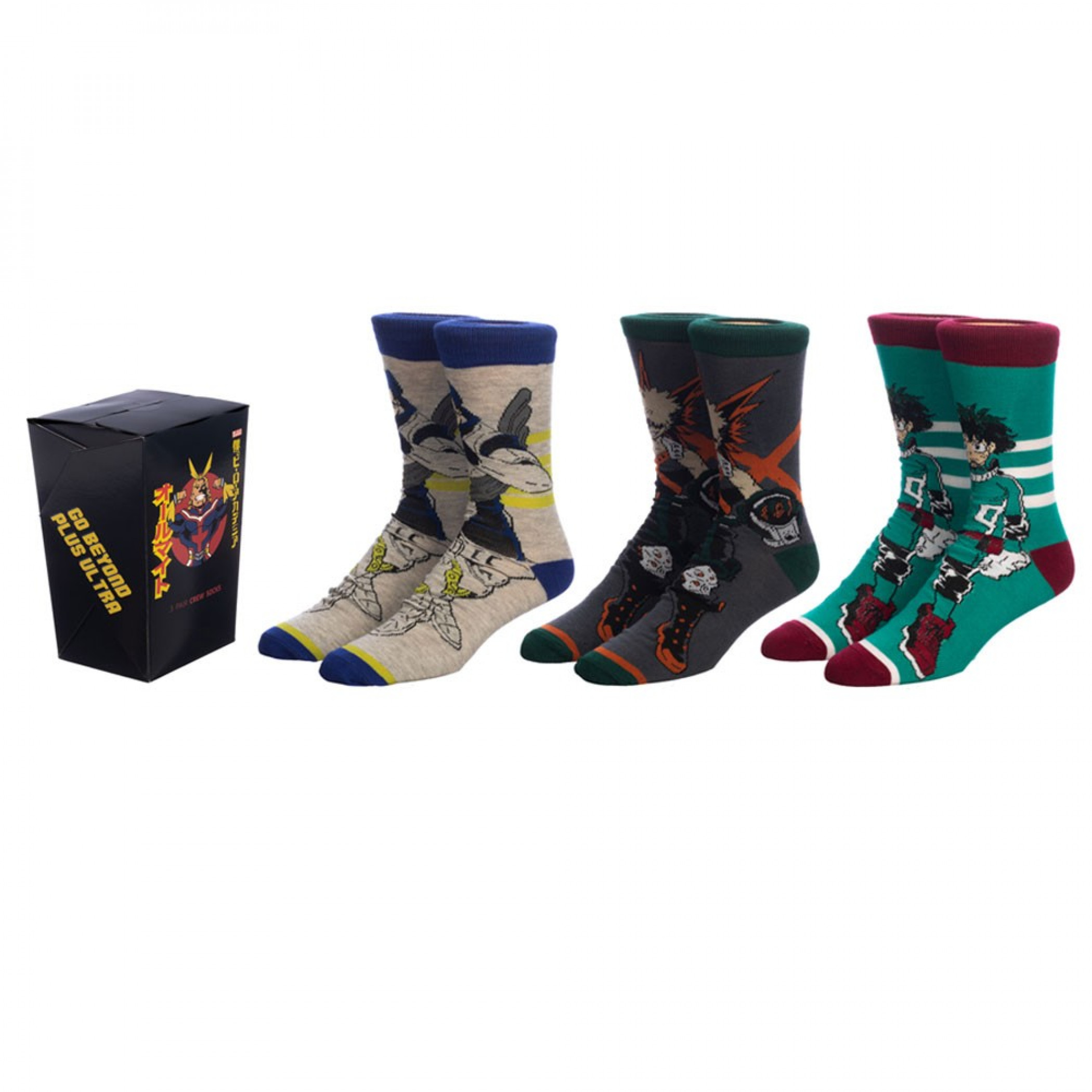 My Hero Academia Crew Socks 3-Pair Pack Box Set, Multi-Color