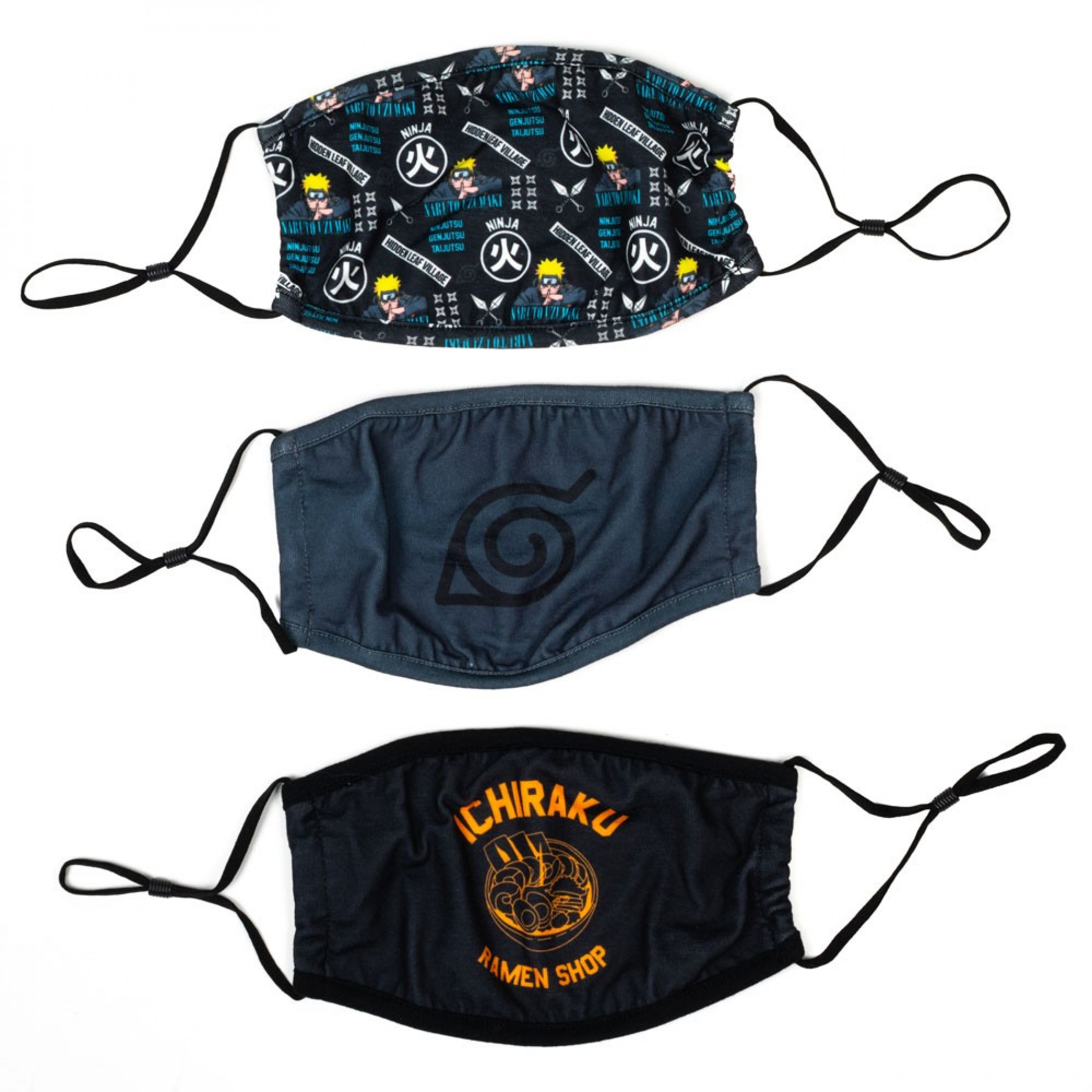 Naruto Characters and Symbols 3 Pack Adjustable Face Cover, Multi-Color