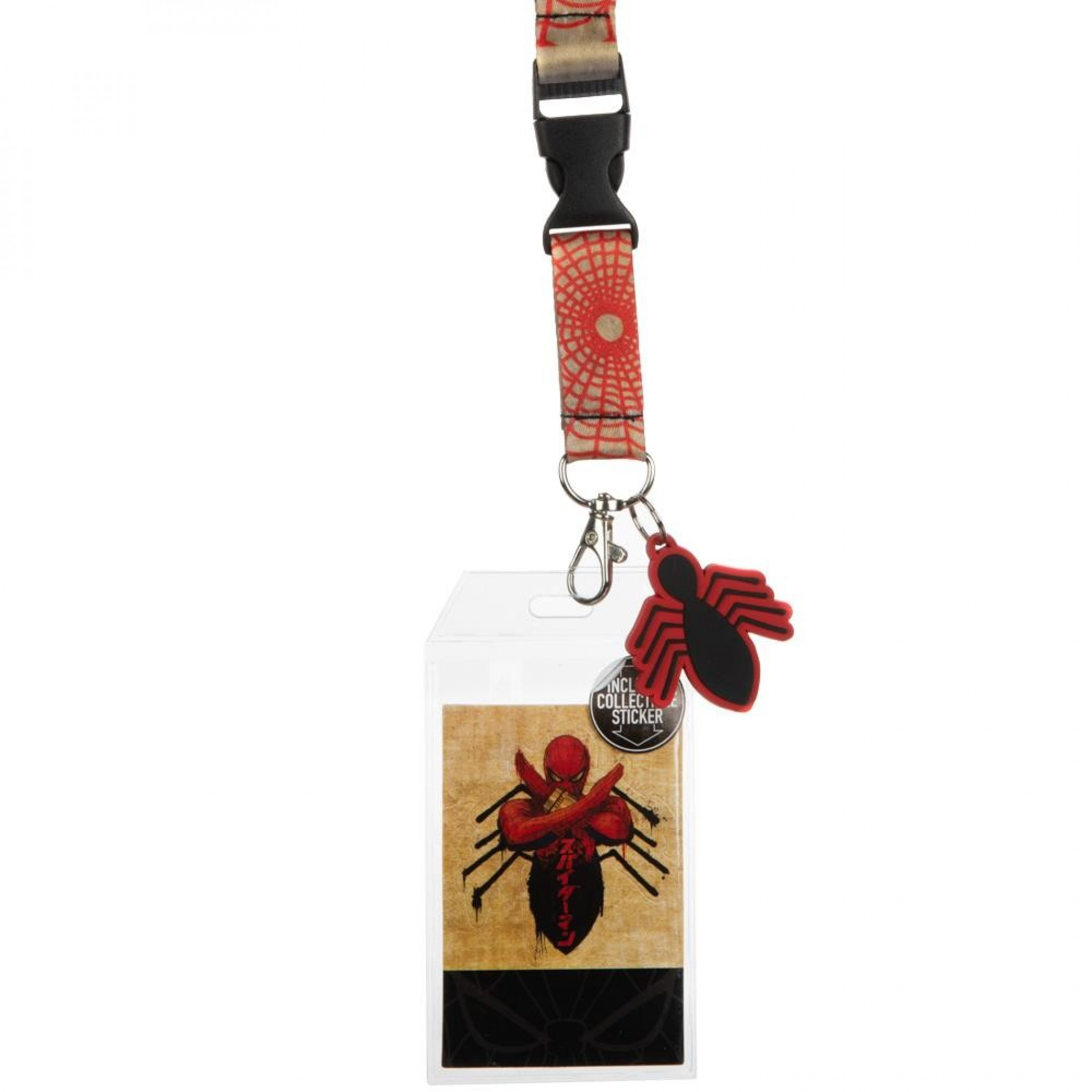 Spider-Man Crossed Arms Lanyard with Spider Charm and Sticker, Multi-Color