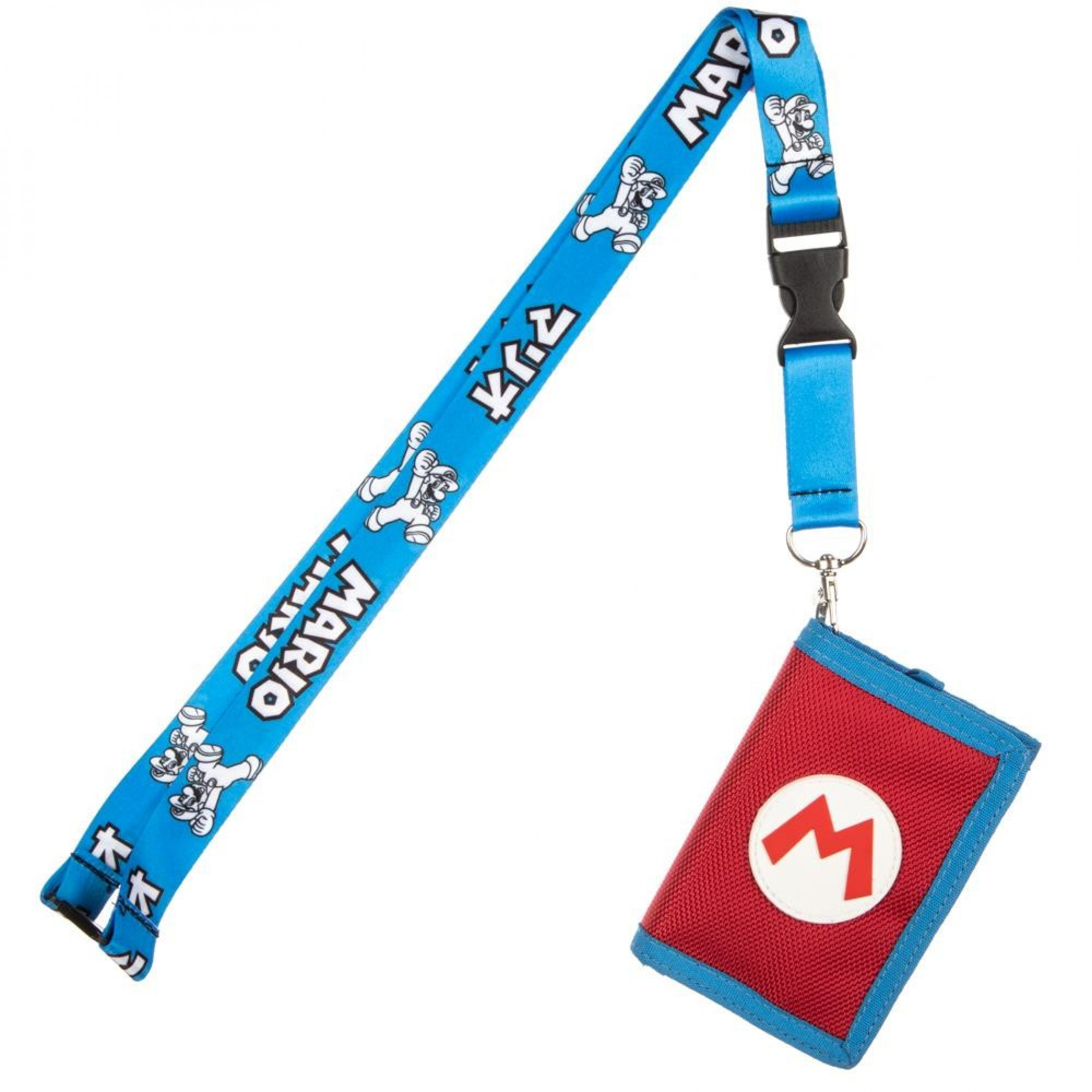 Super Mario Velcro Trifold Lanyard Wallet, Blue