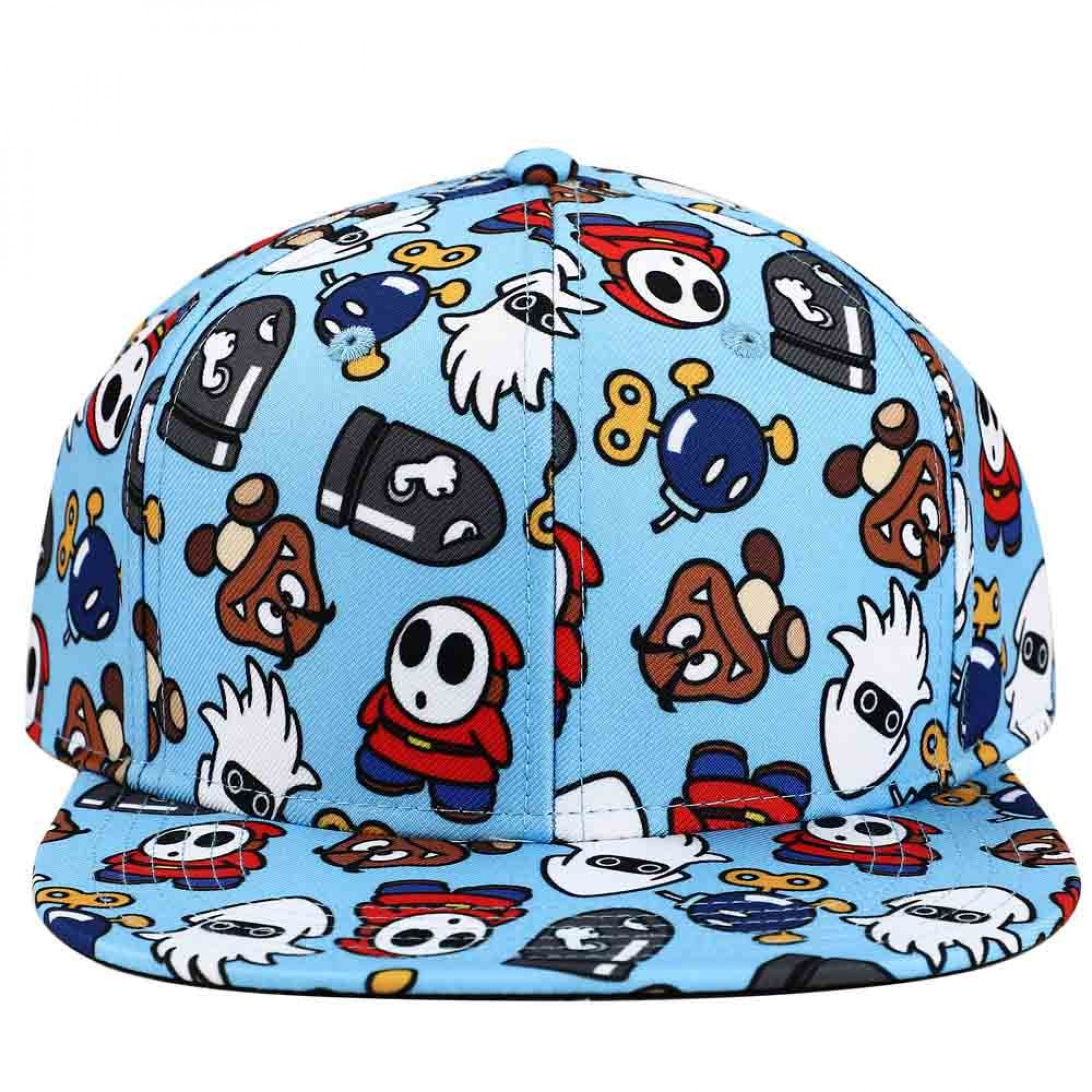 Nintendo Super Mario Embroidered Enemies Flat Bill Snapback Hat, Multi-Color