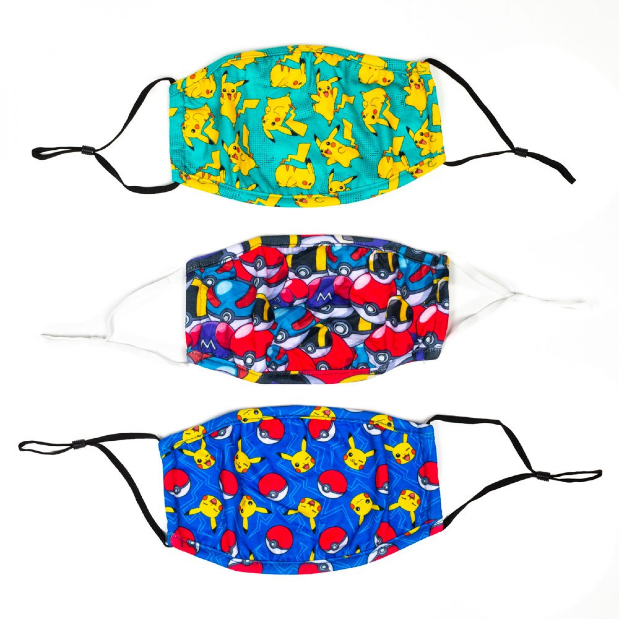 Pokemon Characters All Over Print 3-Pack of Reusable Adjustable Face Covers, Multi-Color