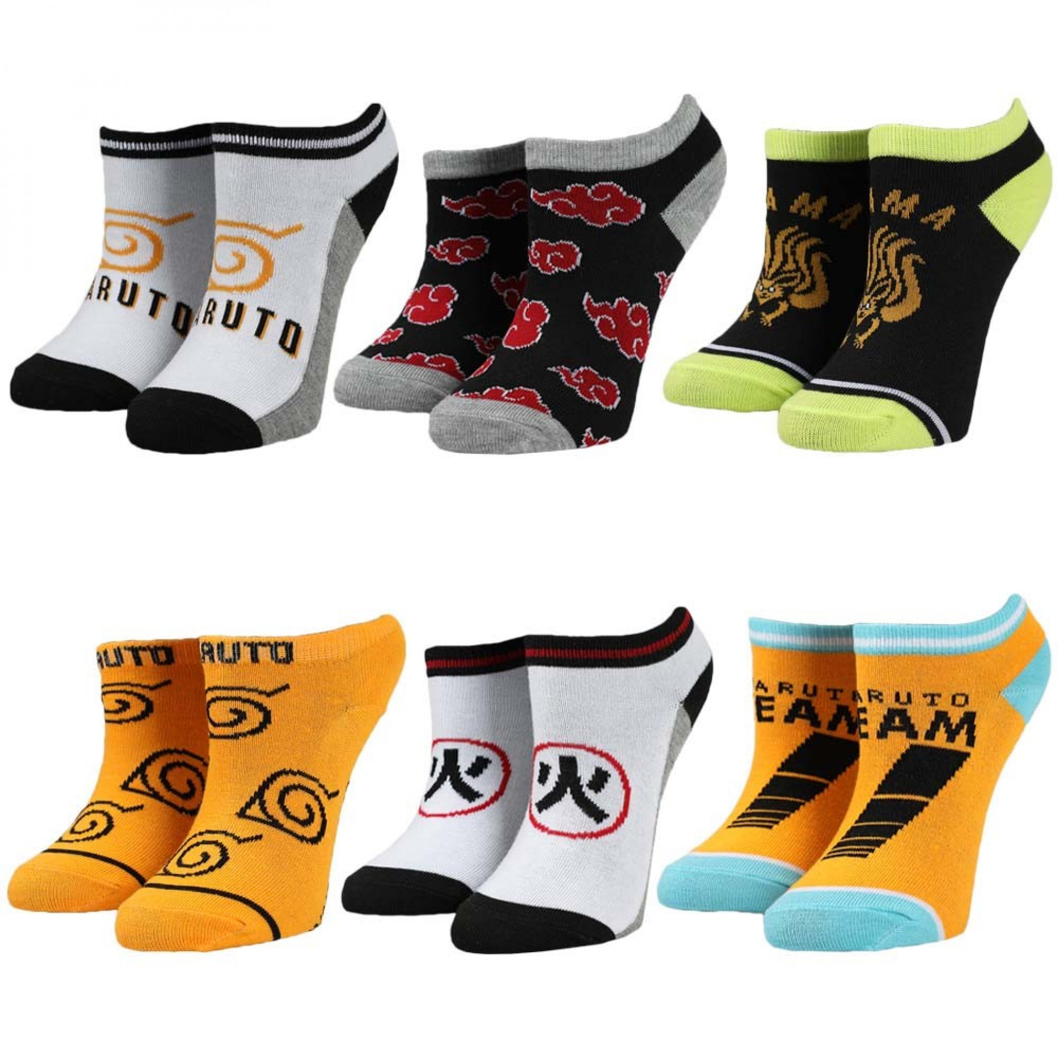 Naruto 6-Pair Pack of Youth Ankle Socks, Multi-Color