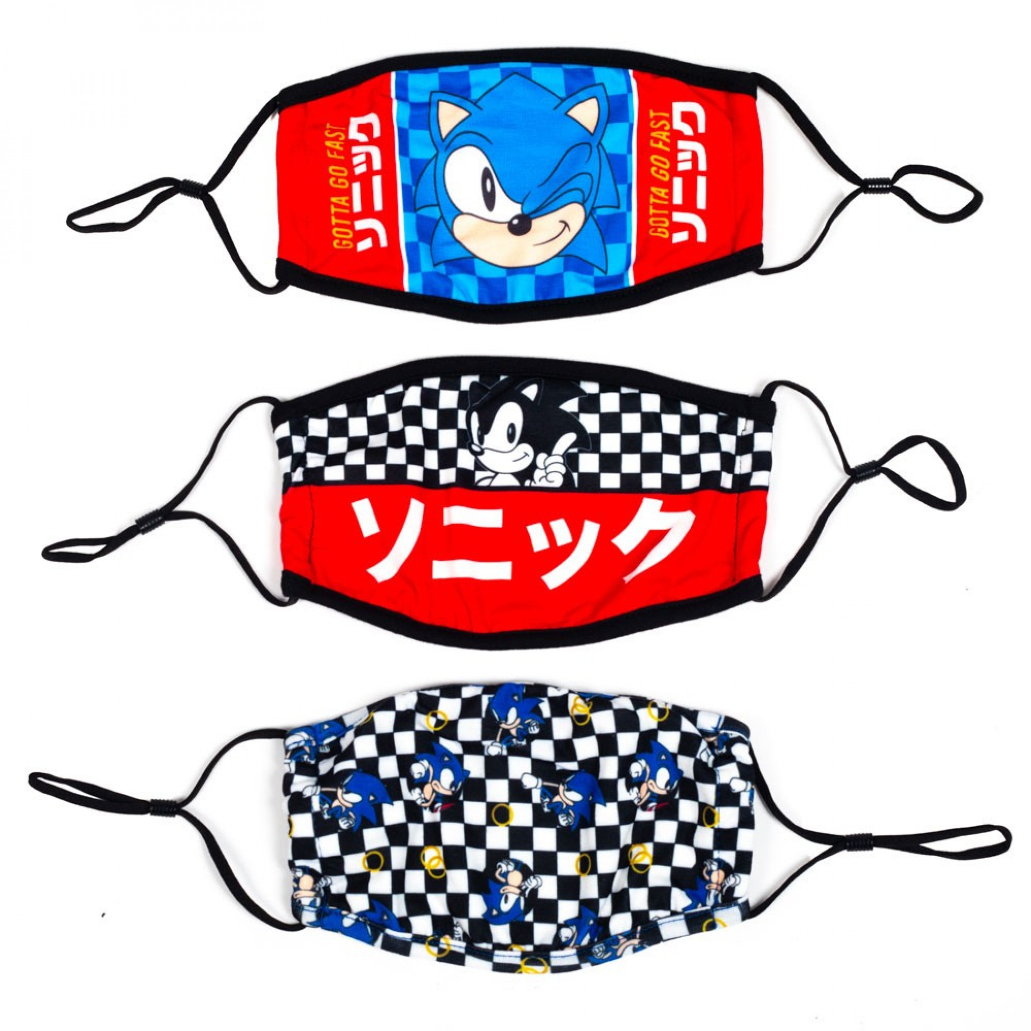 Sonic The Hedgehog 3-Pack of Reusable Adjustable Face Covers, Multi-Color
