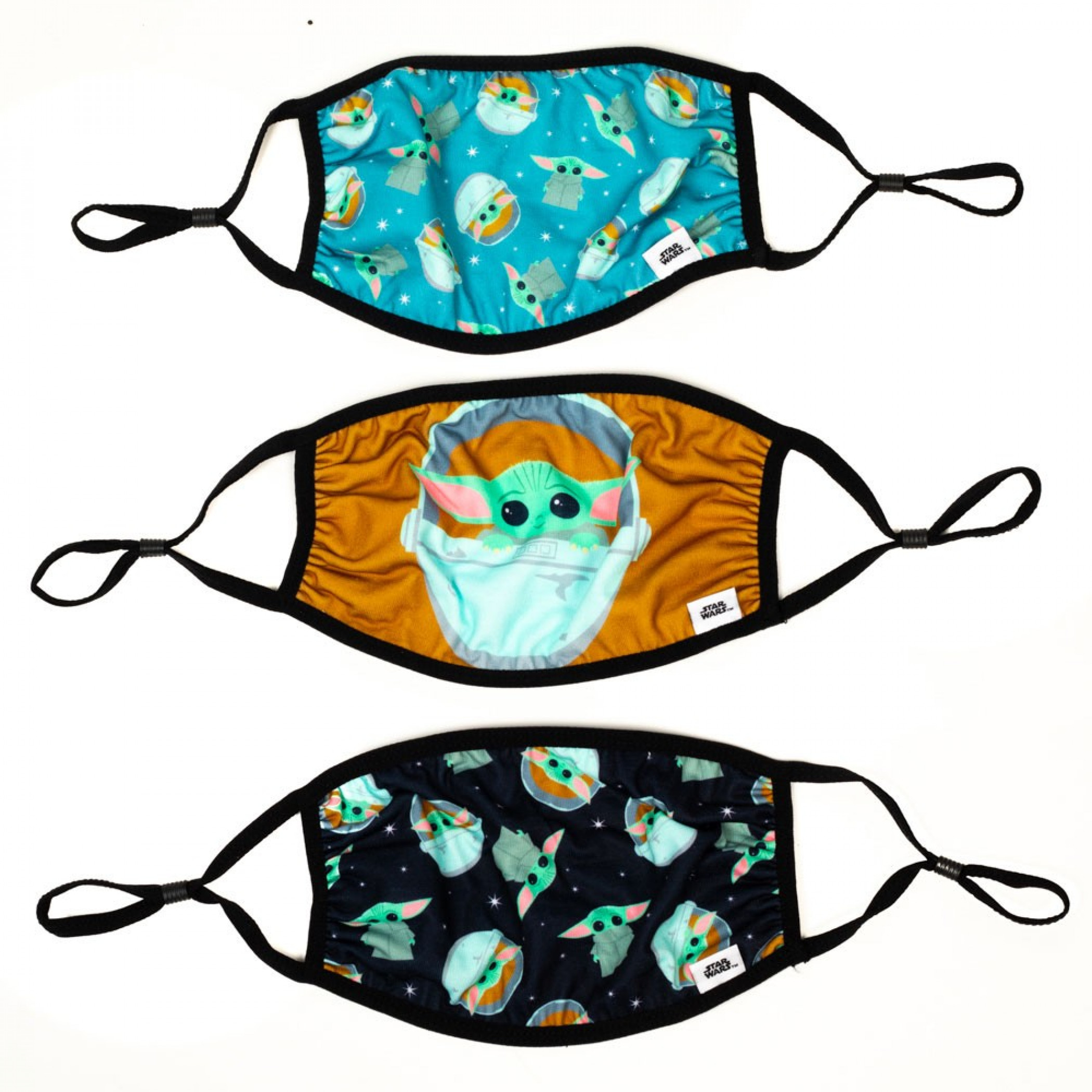 Star Wars The Mandalorian Grogu 3-Pack of Adjustable Reusable Face Covers, Black
