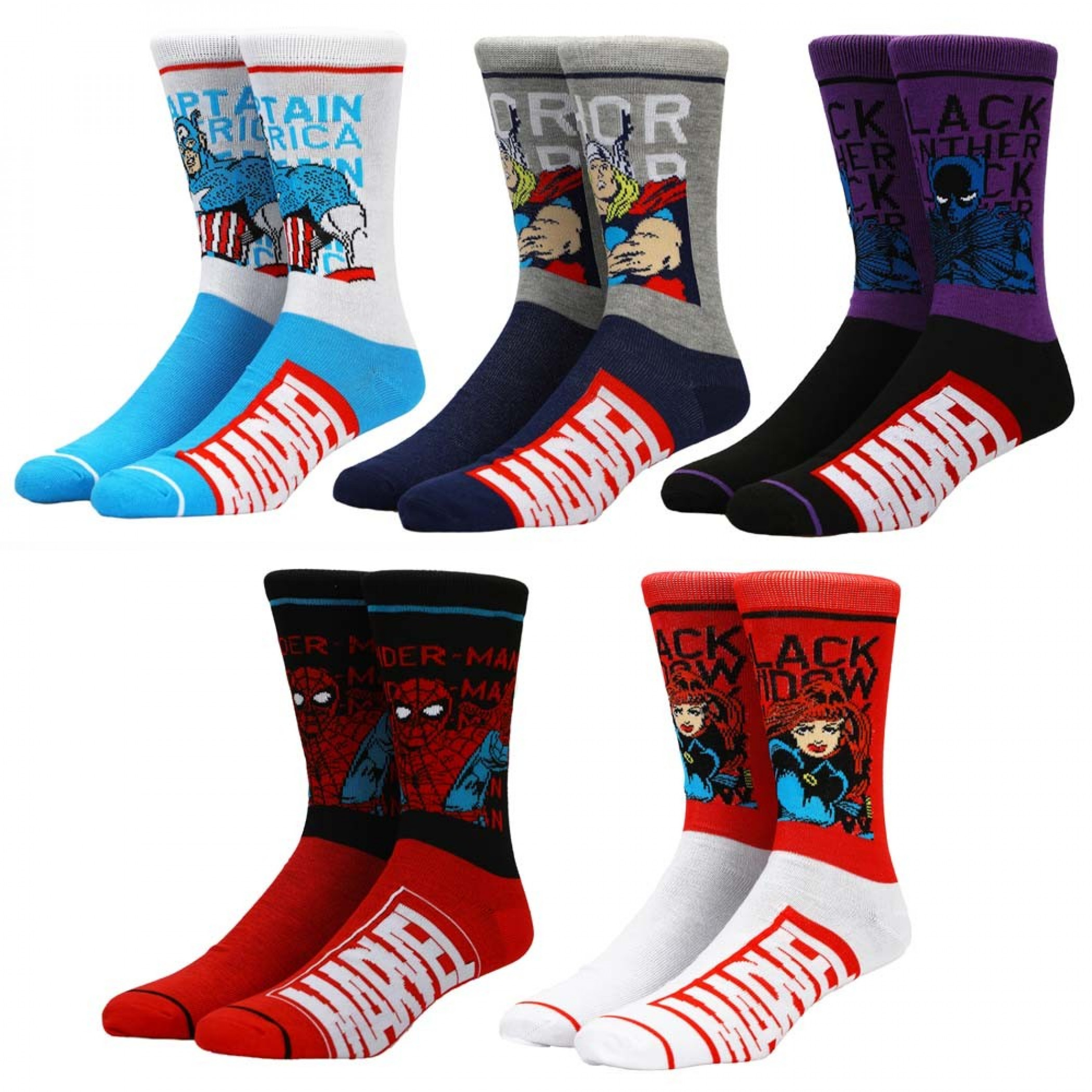 Marvel Classic Split Colorblock 5-Pair Pack of Crew Socks, Multi-Color