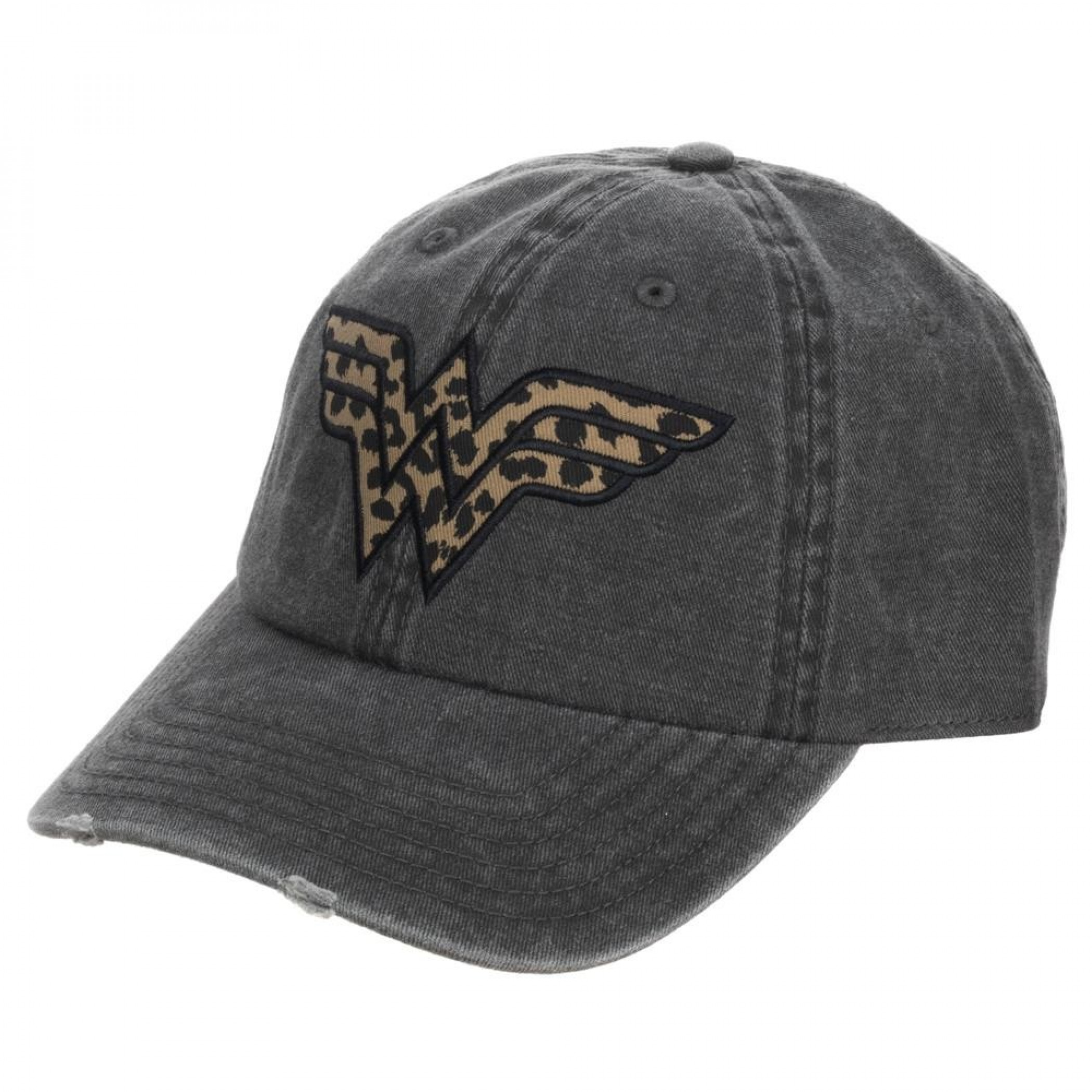 Wonder Woman Cheetah Print Pigment Dye Distressed Dad Hat, Black