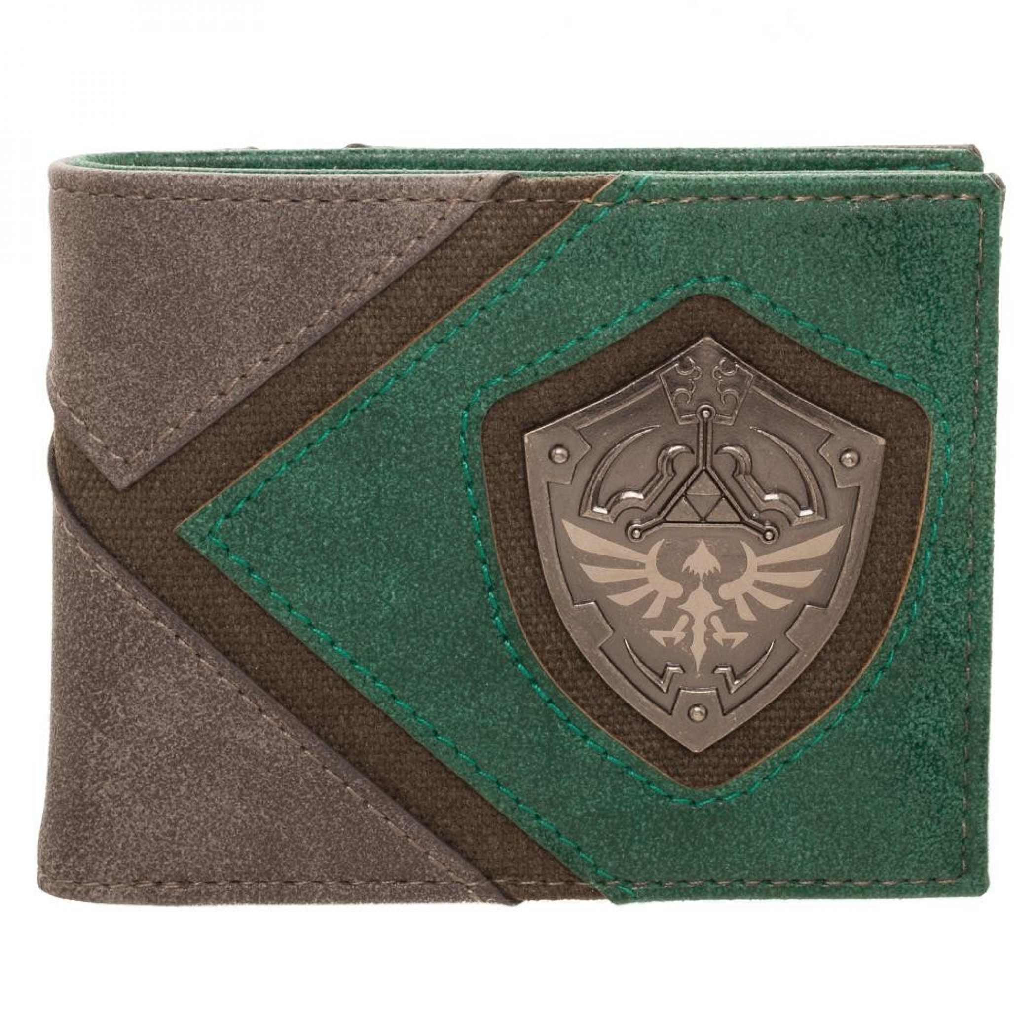 Legend Of Zelda Silver Metal Badge Bi-Fold Wallet, Green