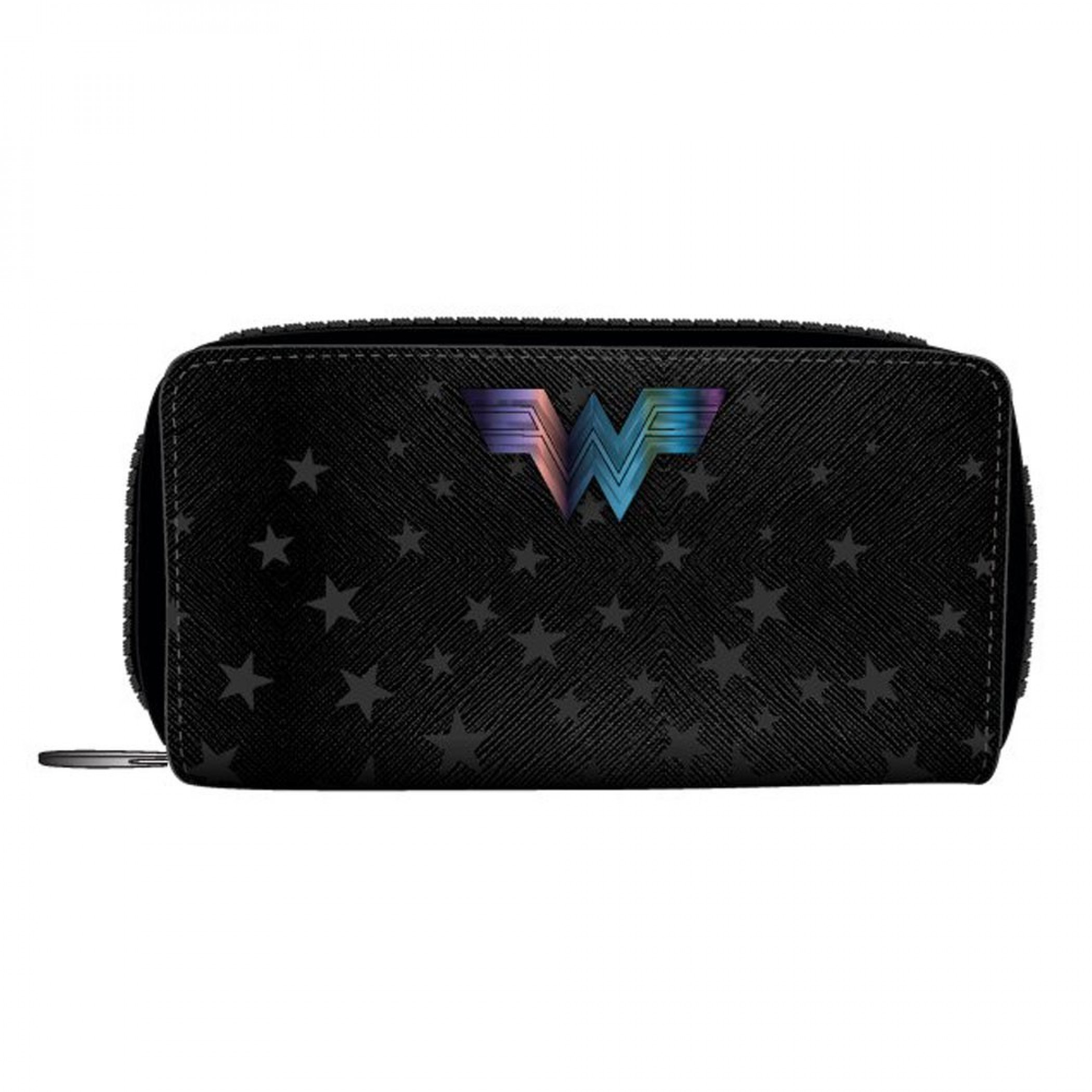Wonder Woman Metal Reflective Logo and Stars Print Zip Around Wallet, Multi-Color