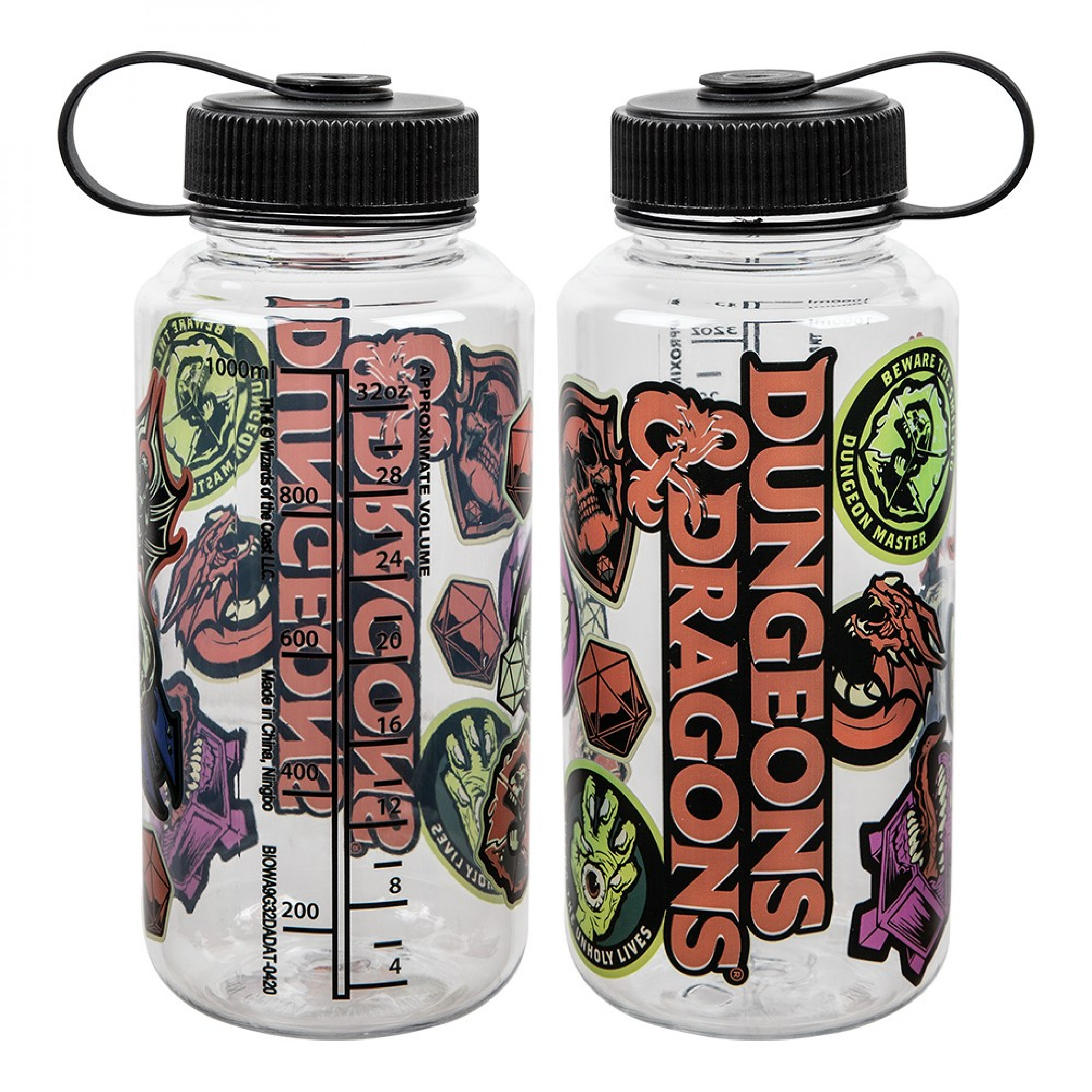 Dungeons & Dragons Text and Symbols 32 oz. Tritan Water Bottle, Clear