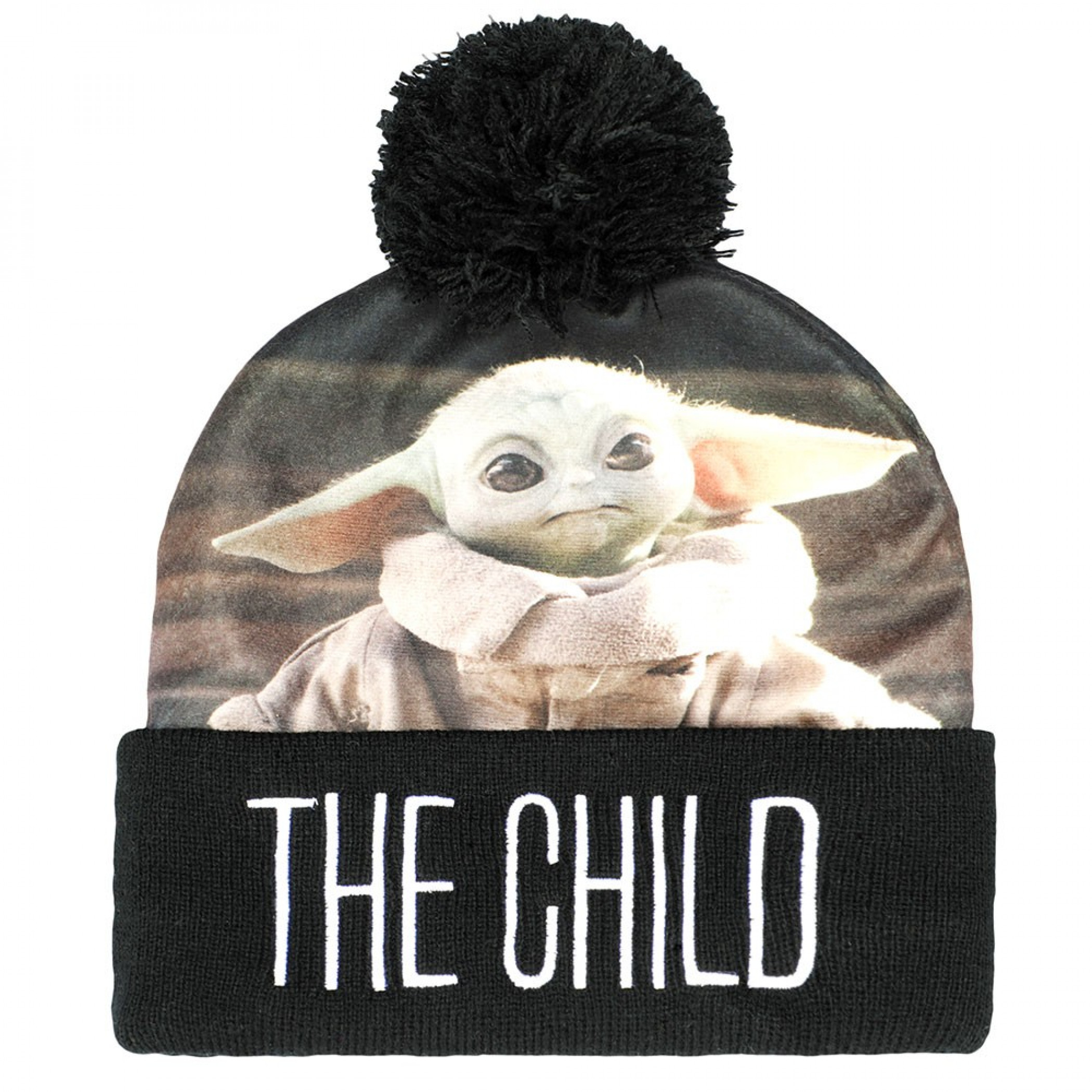 Star Wars The Mandalorian The Child Sublimated Cuff Pom Beanie, Black