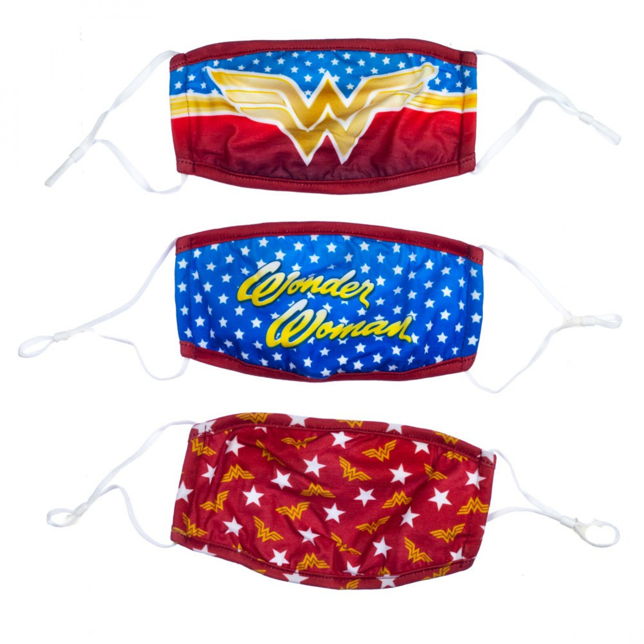 Wonder Woman Symbols 3-Pack of Reusable Adjustable Face Covers, Multi-Color