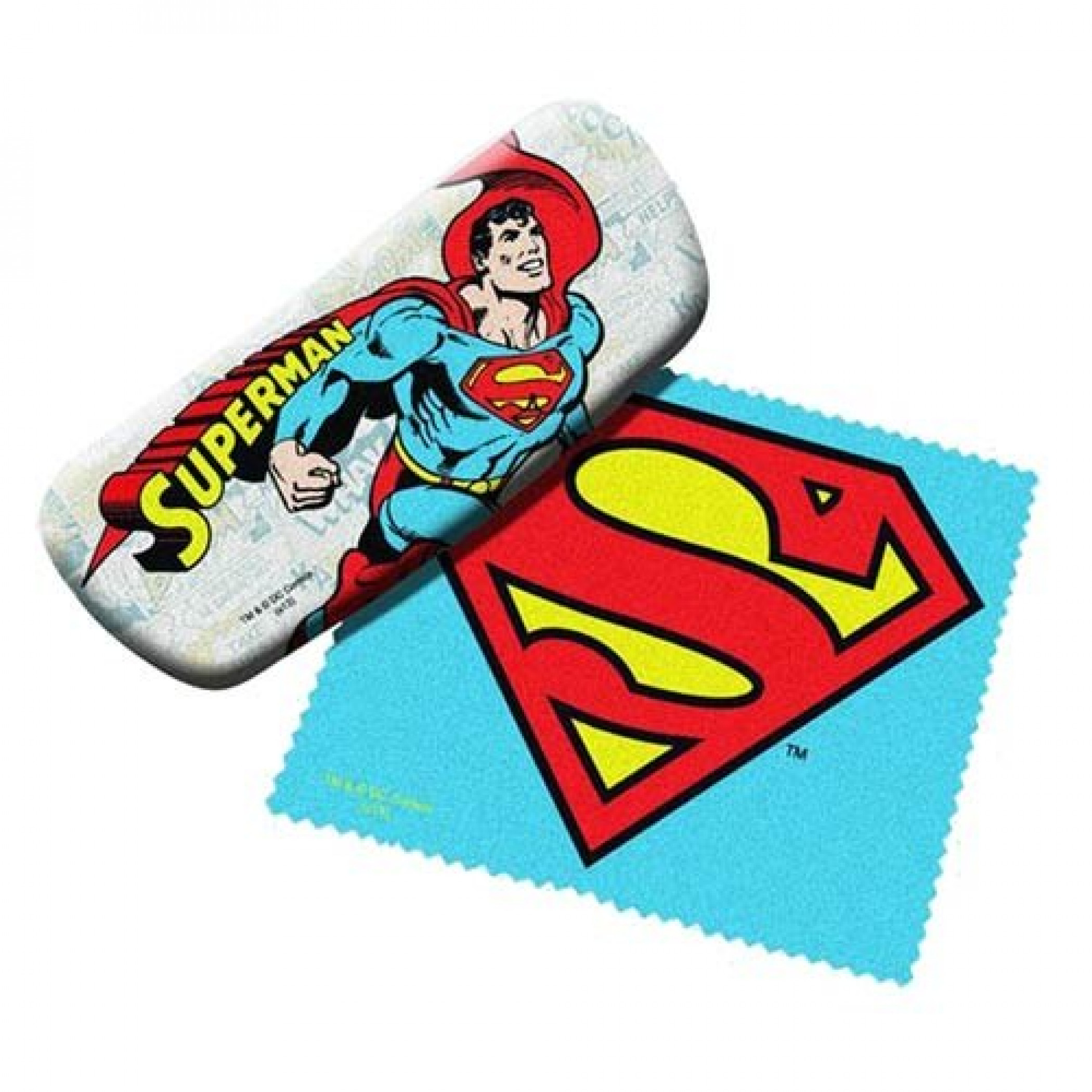 Superman Symbol and Character Glasses Case with Cleaning Cloth, Multi-Color
