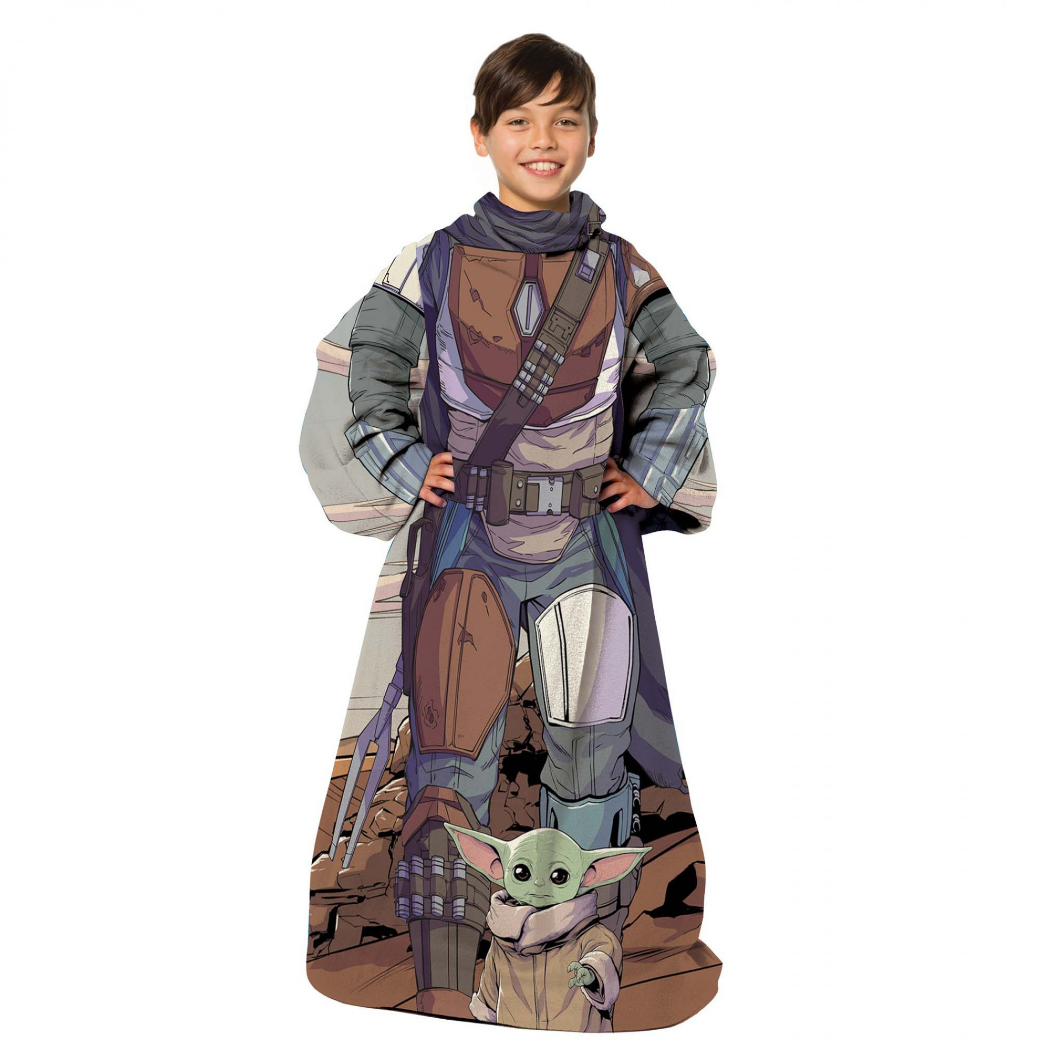 Star Wars The Mandalorian Costume Throw Youth Blanket With Sleeves, Multi-Color
